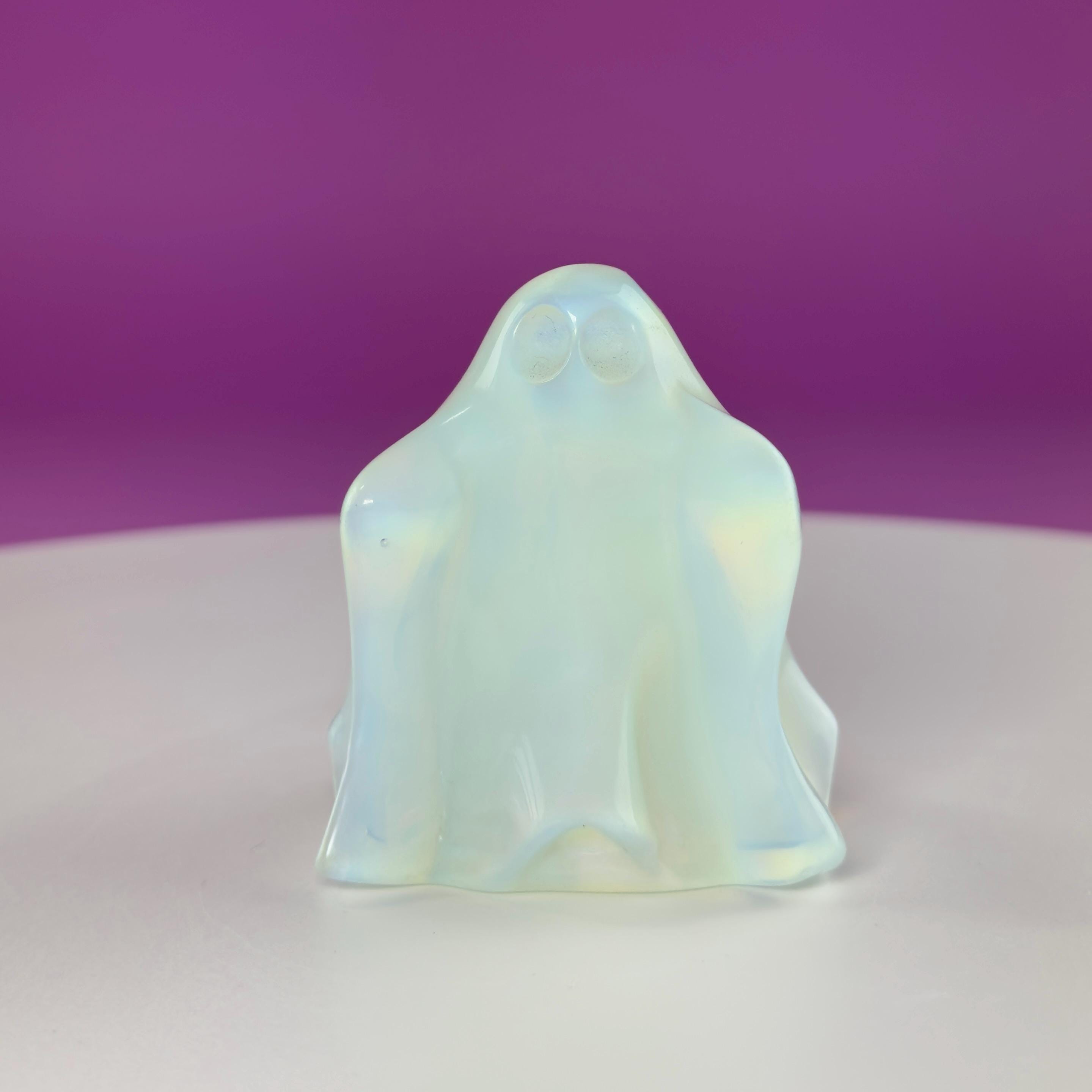 Opalite Ghost Carving Halloween Decor Crystal Figure Collector Display