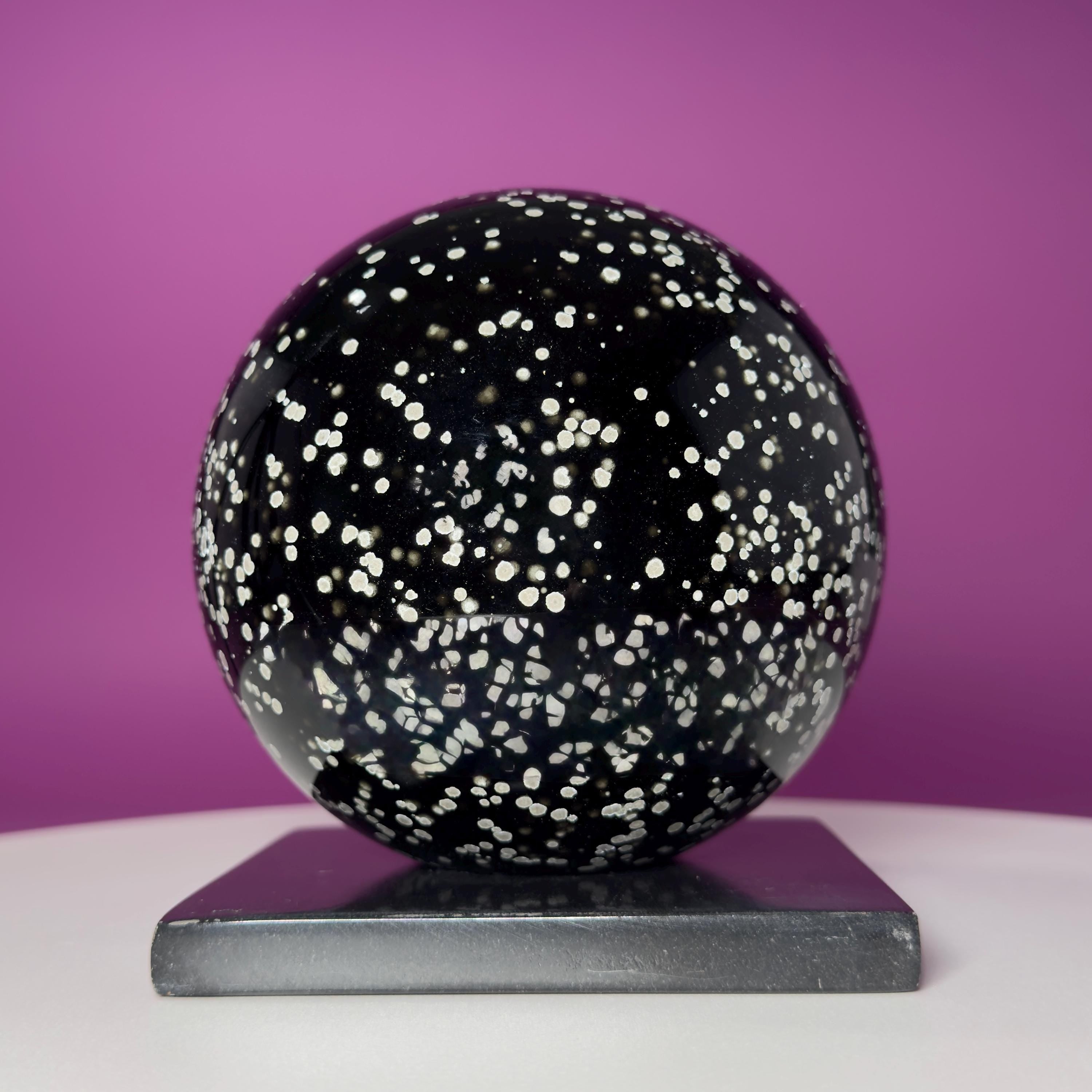Stardust Obsidian Sphere with Black Onyx Holder Mexico
