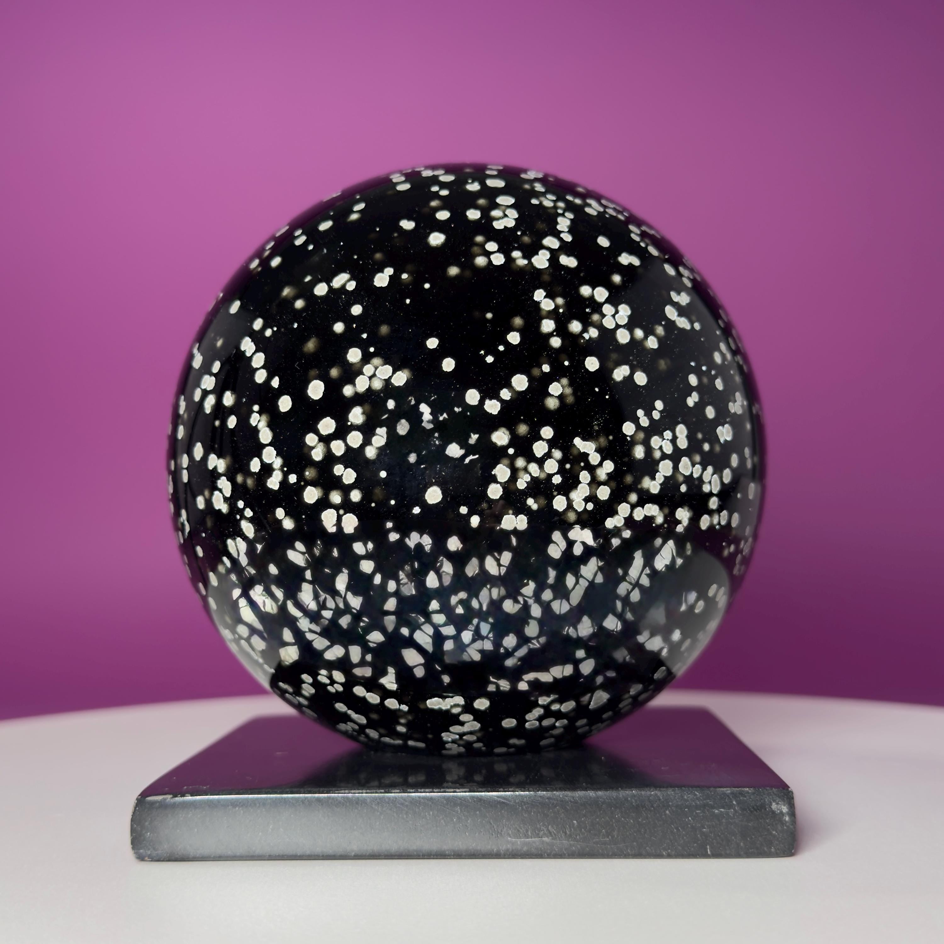 Stardust Obsidian Sphere with Black Onyx Holder Mexico