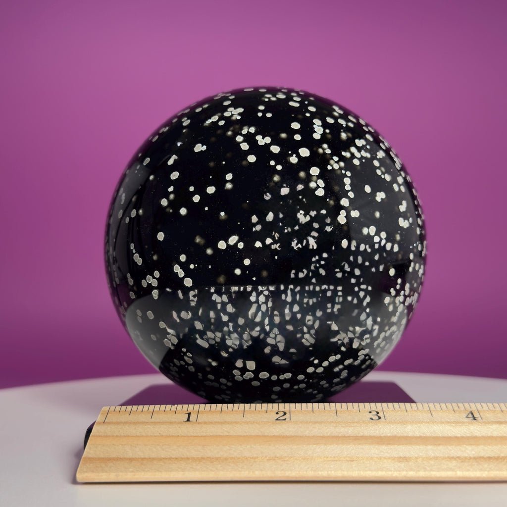 Stardust Obsidian Sphere with Black Onyx Holder Mexico