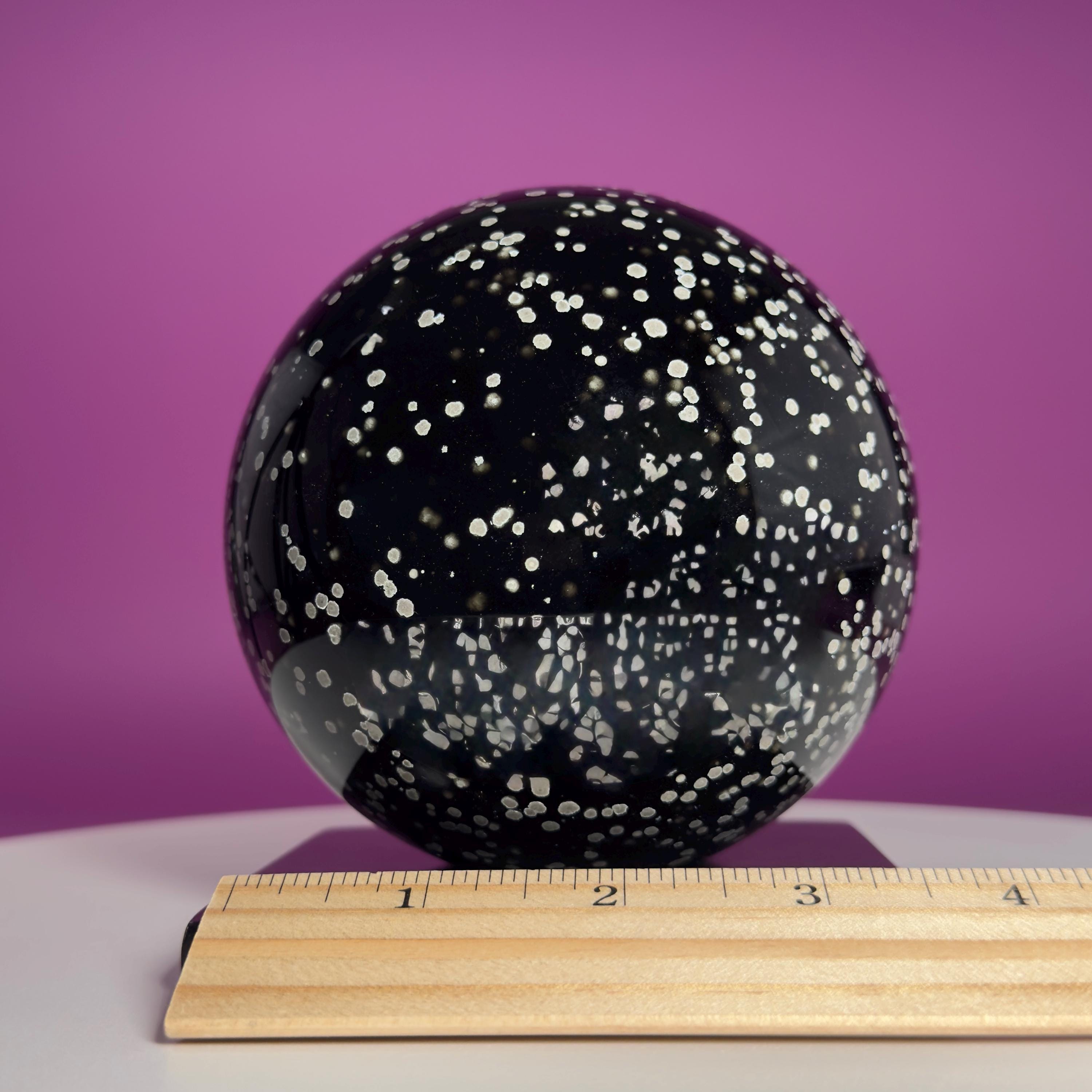 Stardust Obsidian Sphere with Black Onyx Holder Mexico