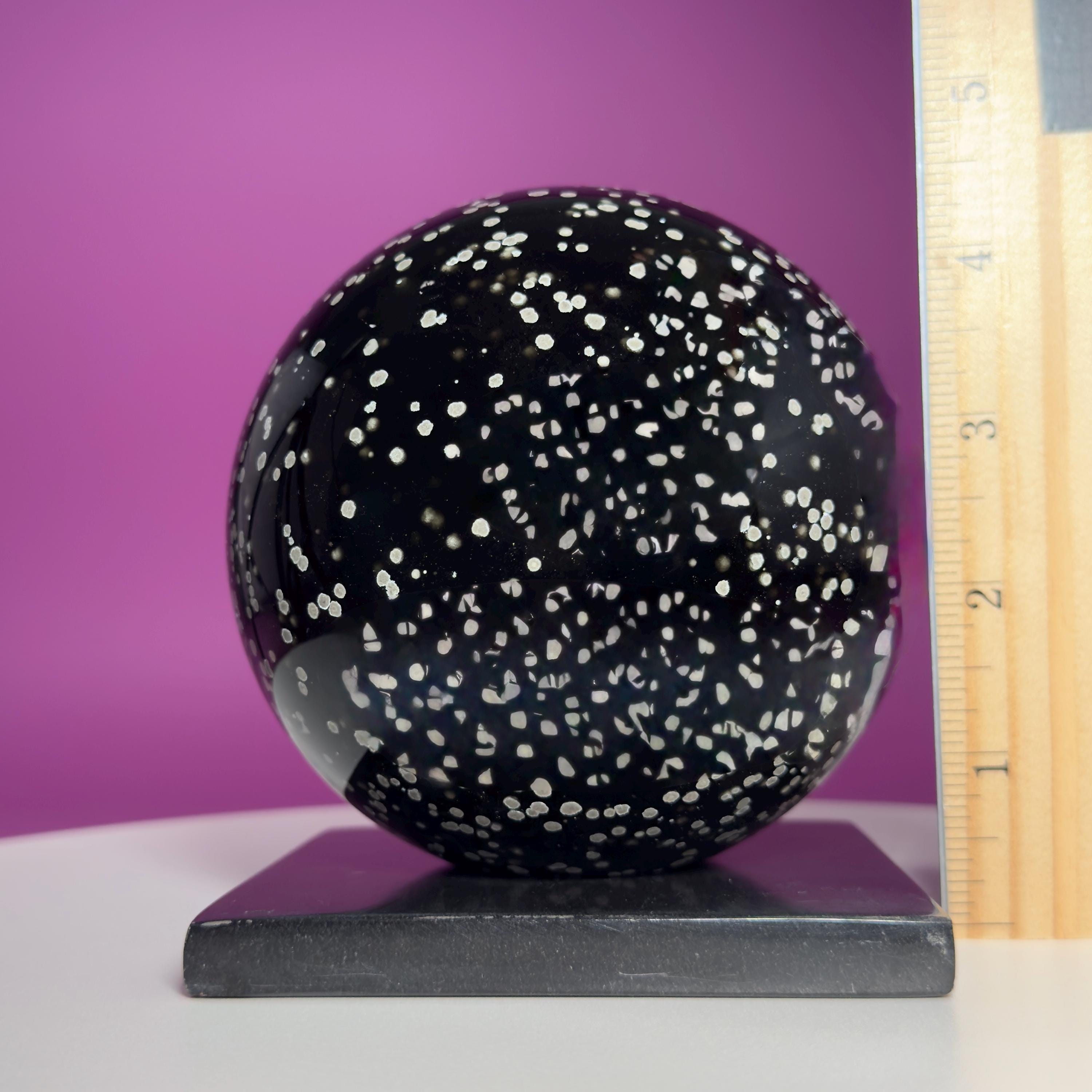 Stardust Obsidian Sphere with Black Onyx Holder Mexico