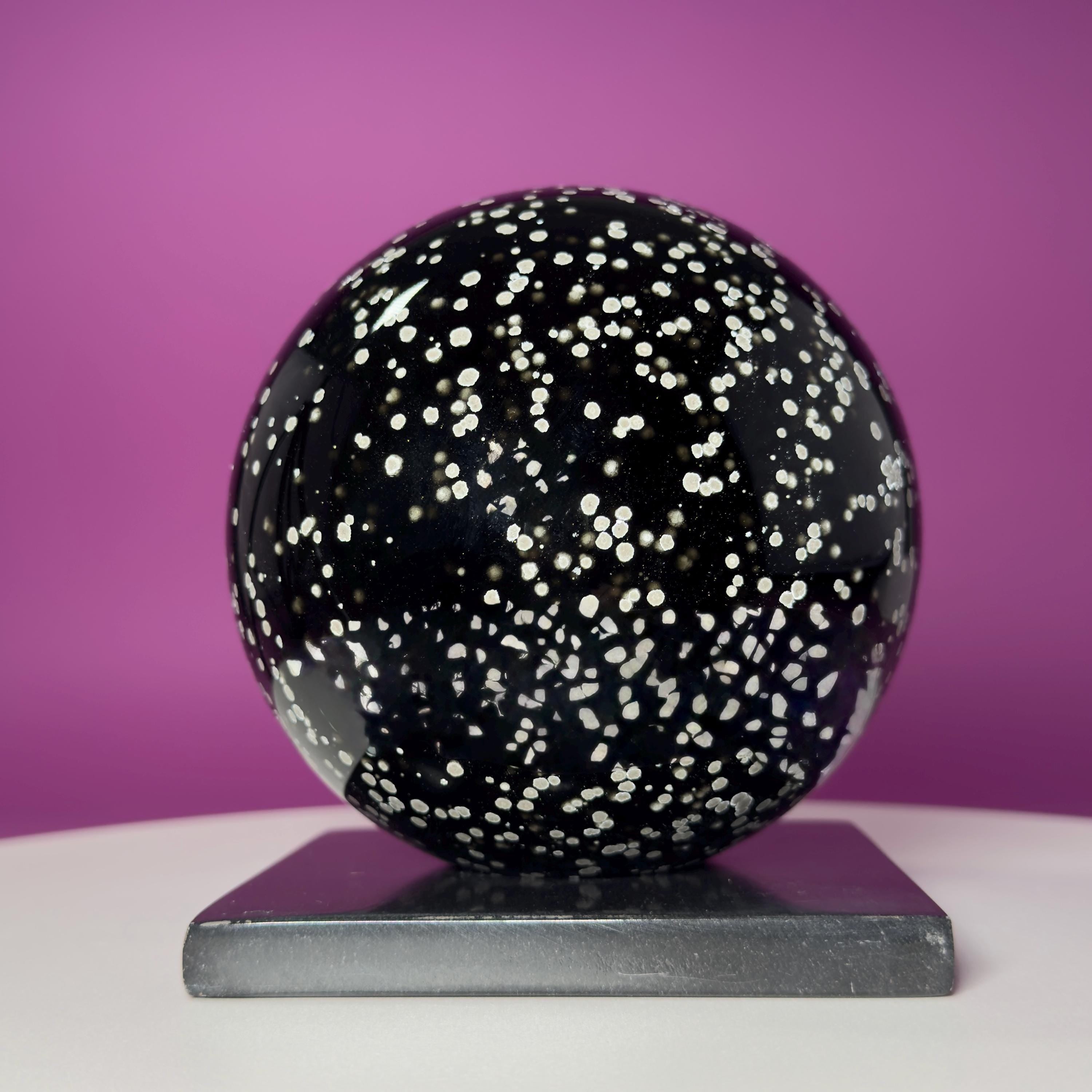 Stardust Obsidian Sphere with Black Onyx Holder Mexico
