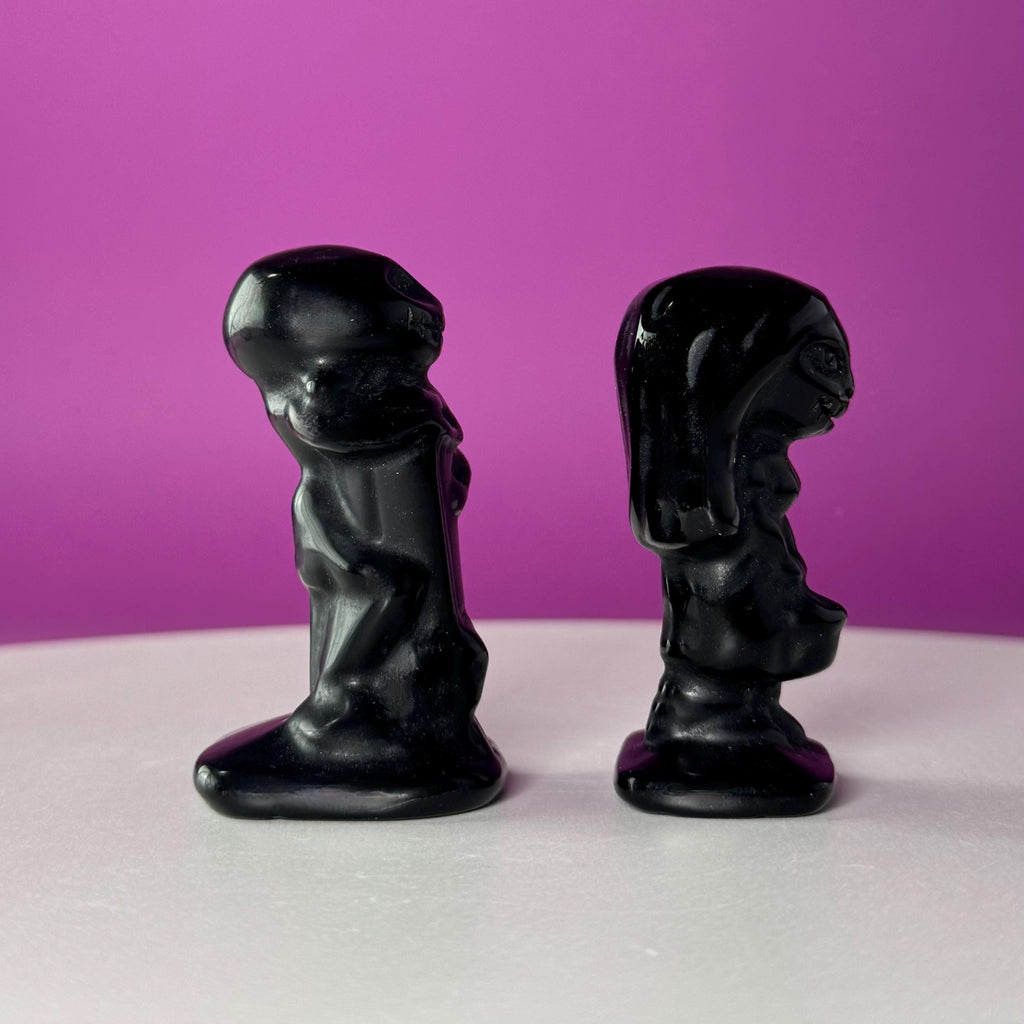 Black Obsidian Jack and Sally Carving Bundle, Halloween Crystal Pair