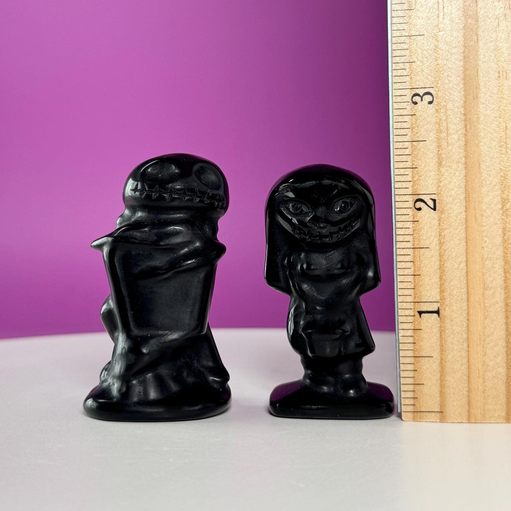 Black Obsidian Jack and Sally Carving Bundle, Halloween Crystal Pair