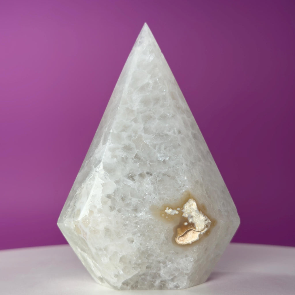 Brazilian Agate Diamond with Sugar Druzy Crystal Free Form Display