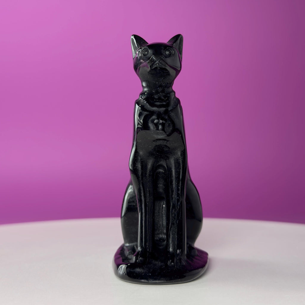 Obsidian Sphynx Cat Carving | Black Crystal Cat Statue | Collector Display Piece