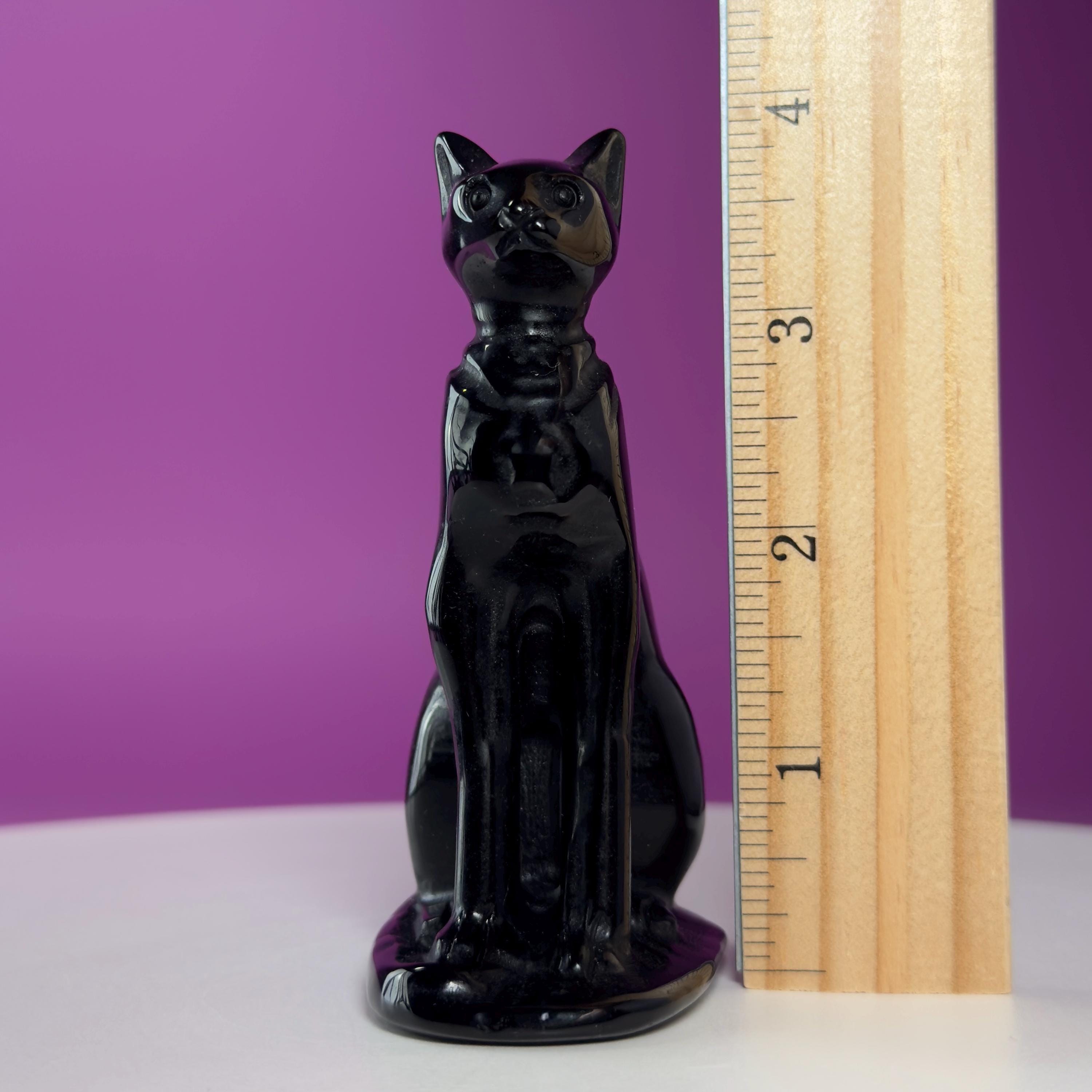 Obsidian Sphynx Cat Carving | Black Crystal Cat Statue | Collector Display Piece