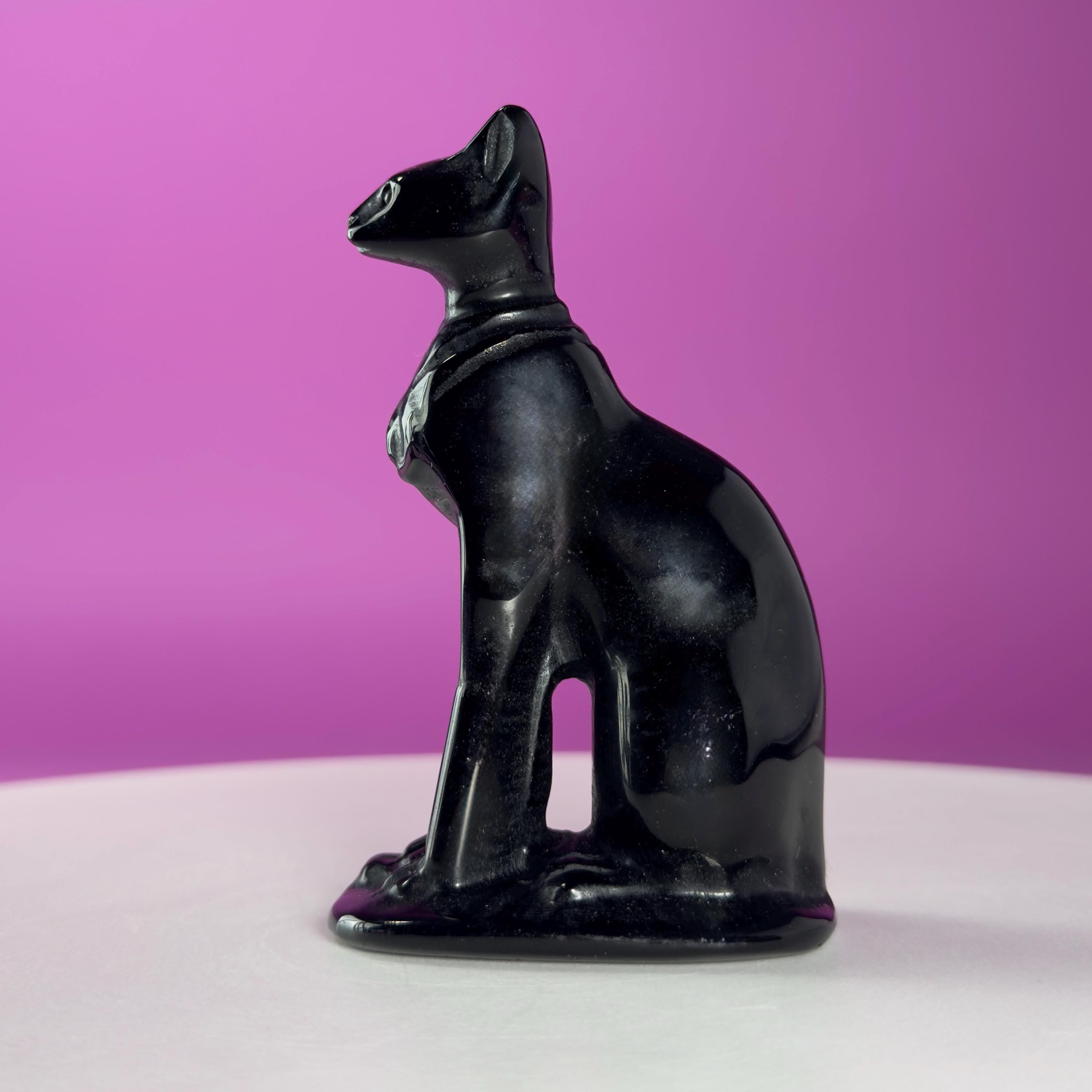 Obsidian Sphynx Cat Carving | Black Crystal Cat Statue | Collector Display Piece