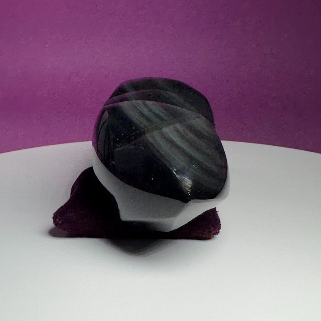 Rainbow Obsidian Double Heart Carving Mexico Collector Display, Velvet Pillow Display