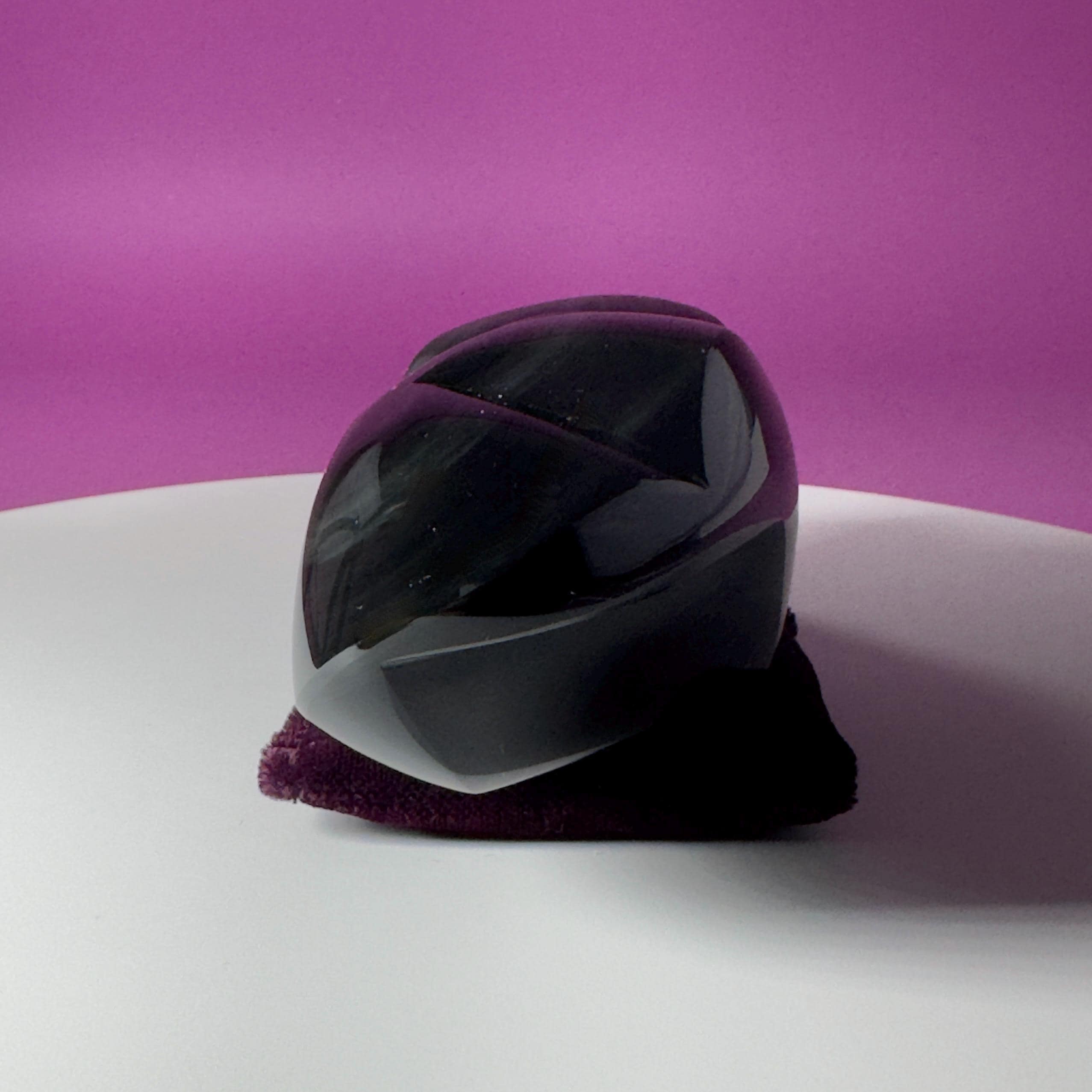 Rainbow Obsidian Double Heart Carving Mexico Collector Display, Velvet Pillow Display