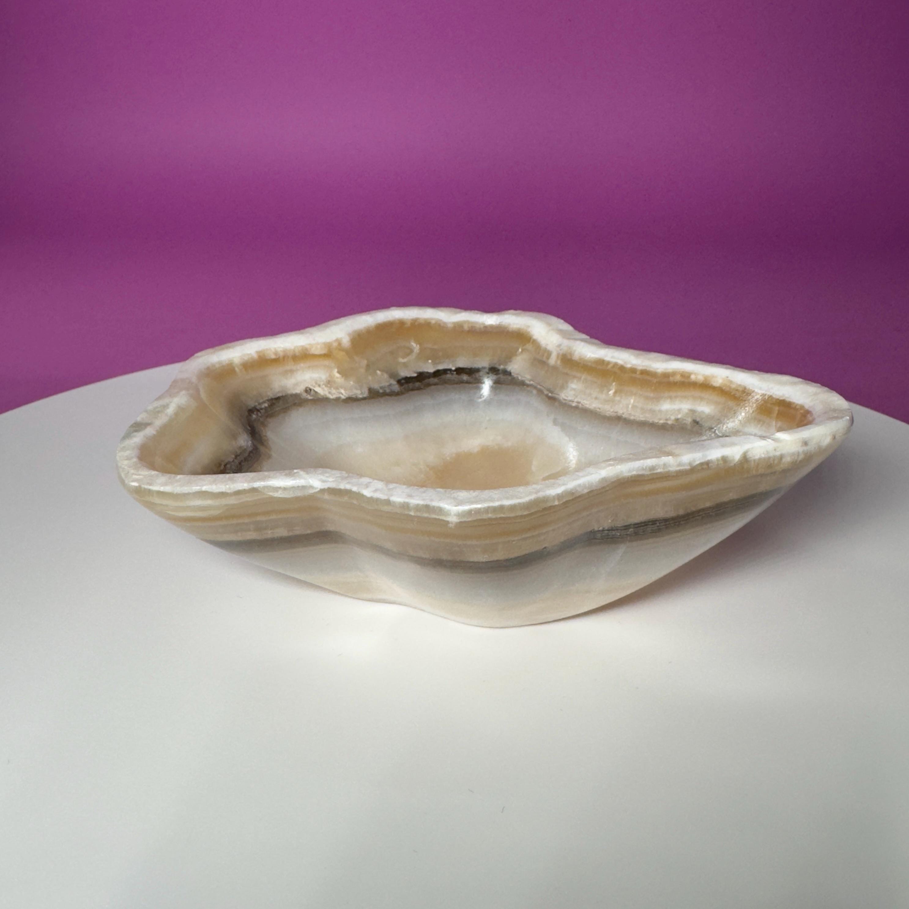 Brown Onyx Bowl, Irregular Shape, Mexico, Decorative Crystal Bowl