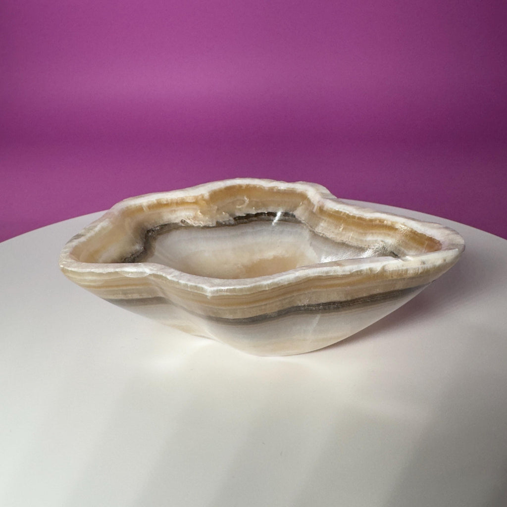 Brown Onyx Bowl, Irregular Shape, Mexico, Decorative Crystal Bowl