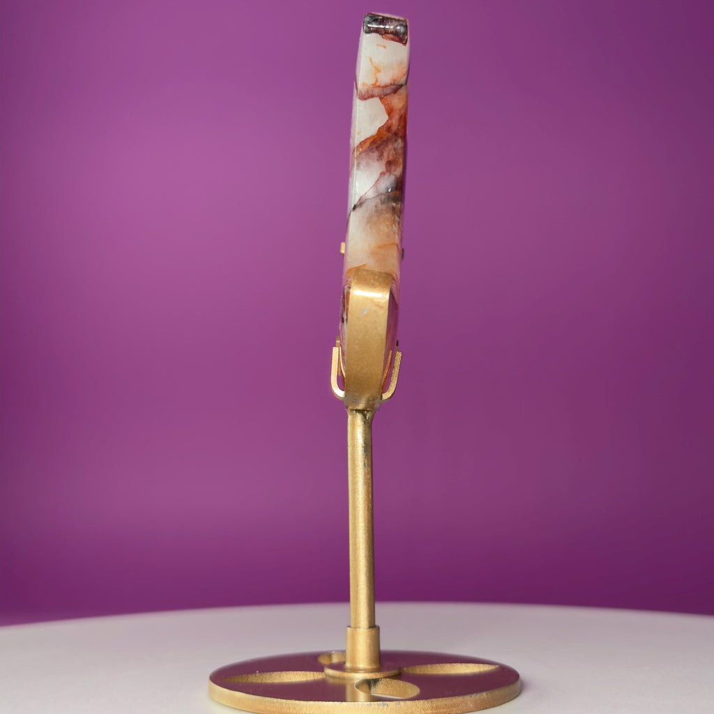 Fire Quartz Moon on Gold Metal Stand Crystal Display