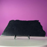Shungite Slab with Black Metal Stand, Grounding Crystal Display Piece