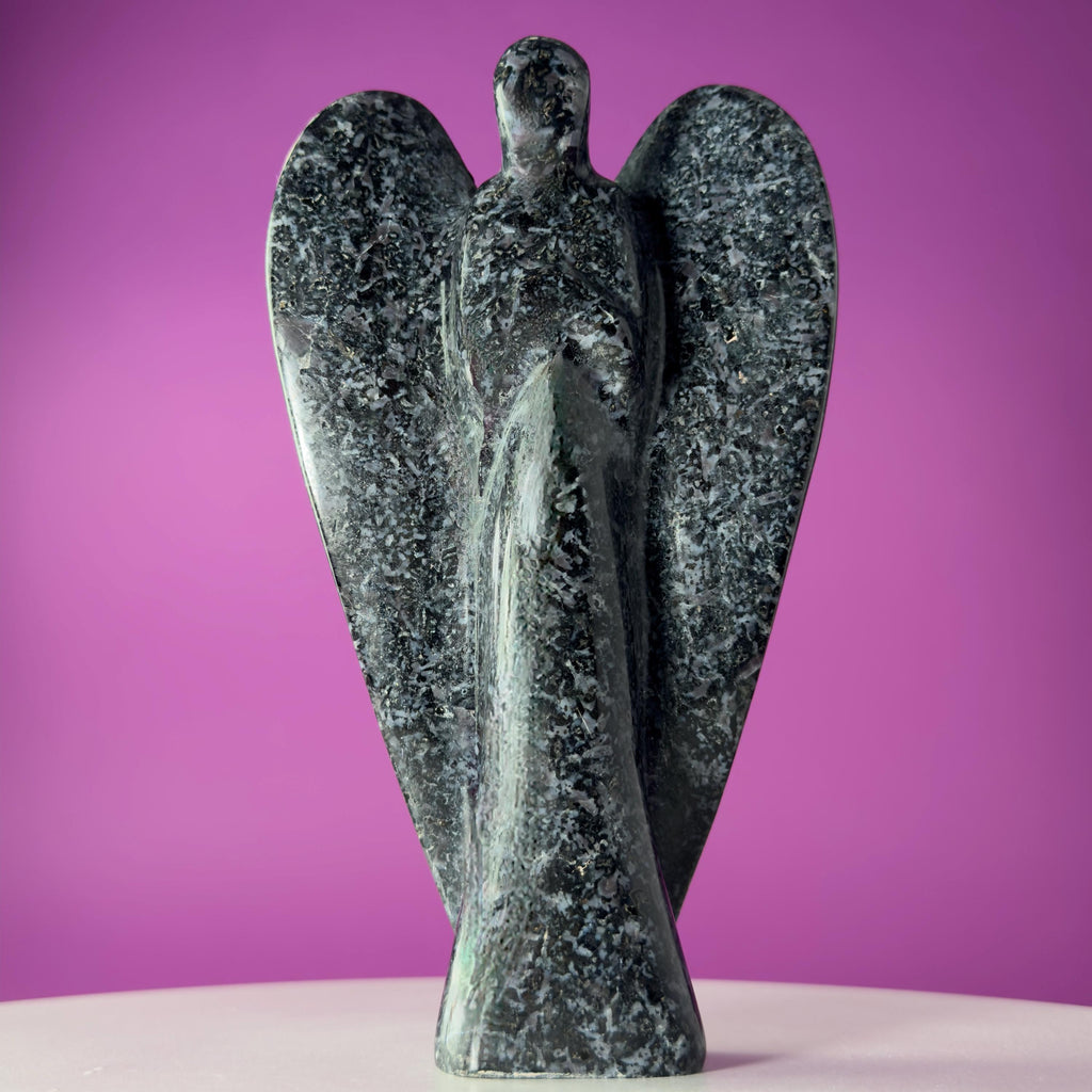 Indigo Gabbro Angel Carving Natural Crystal Guardian Display Piece