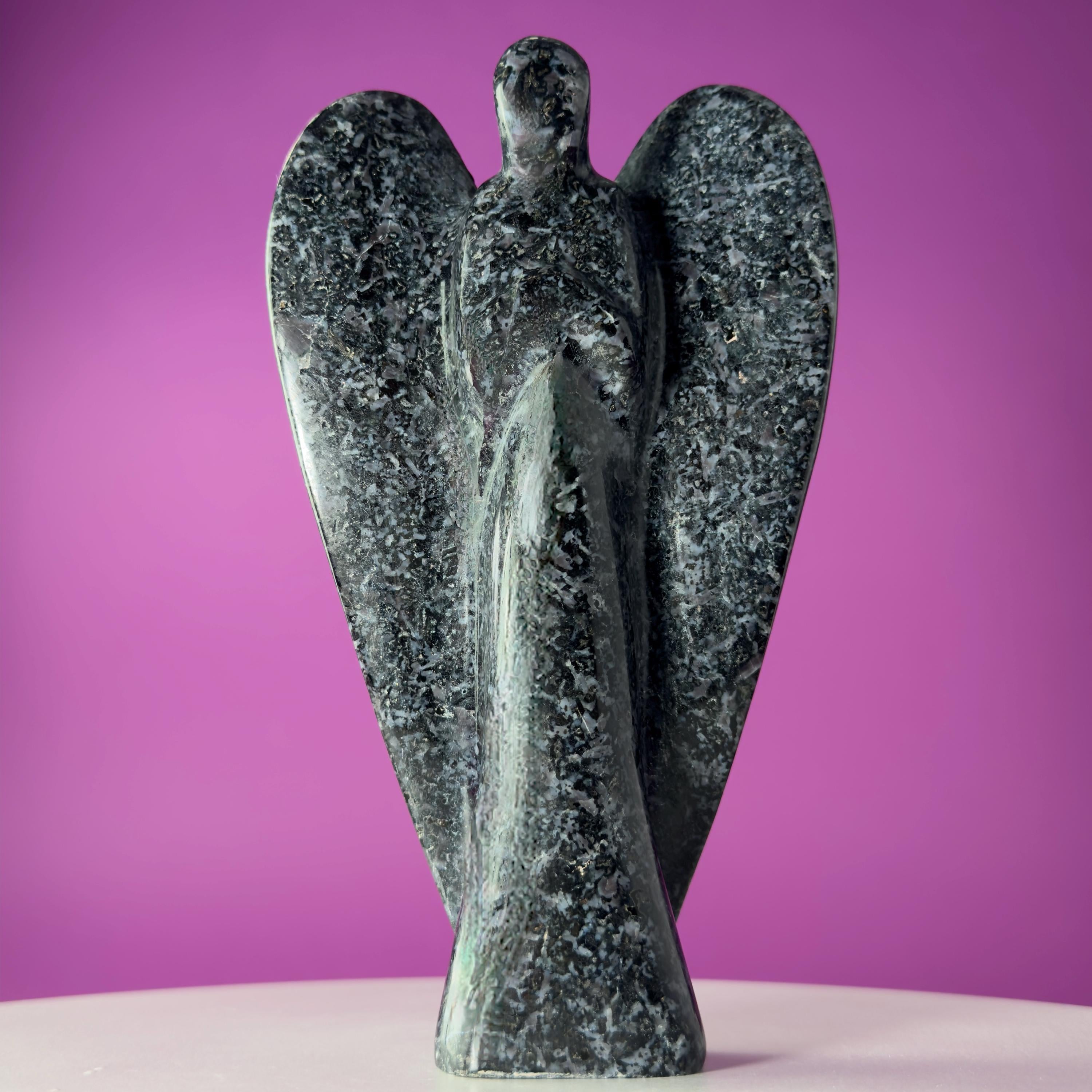 Indigo Gabbro Angel Carving Natural Crystal Guardian Display Piece