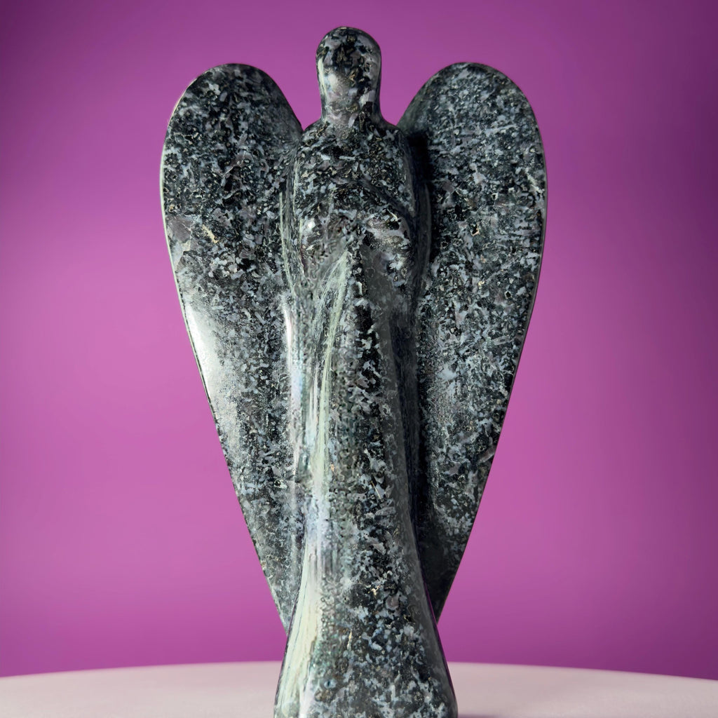 Indigo Gabbro Angel Carving Natural Crystal Guardian Display Piece