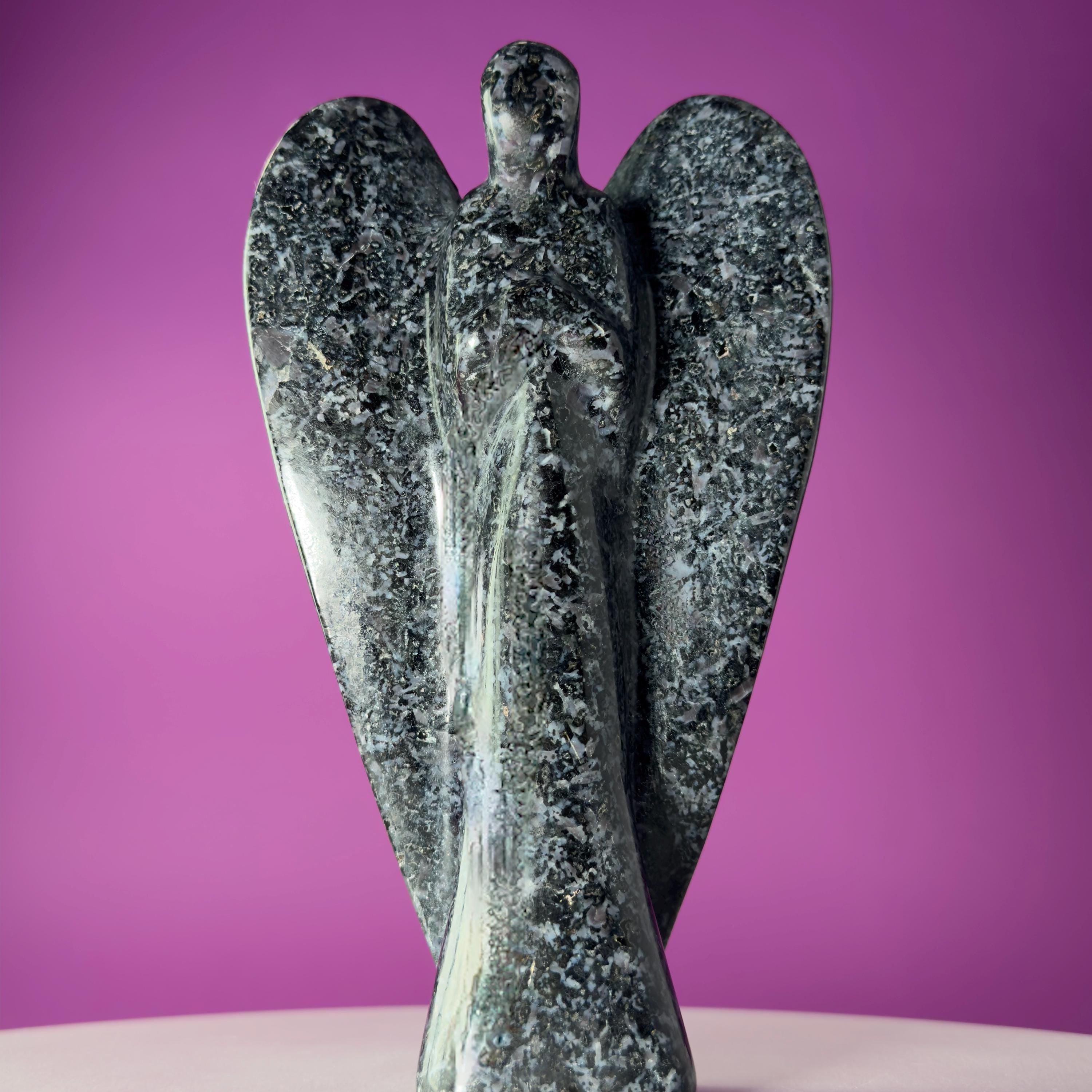 Indigo Gabbro Angel Carving Natural Crystal Guardian Display Piece