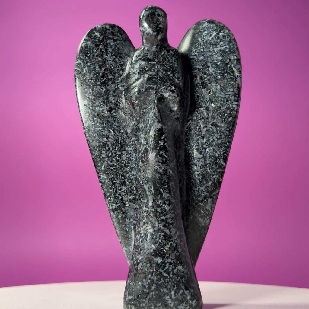 Indigo Gabbro Angel Carving Natural Crystal Guardian Display Piece