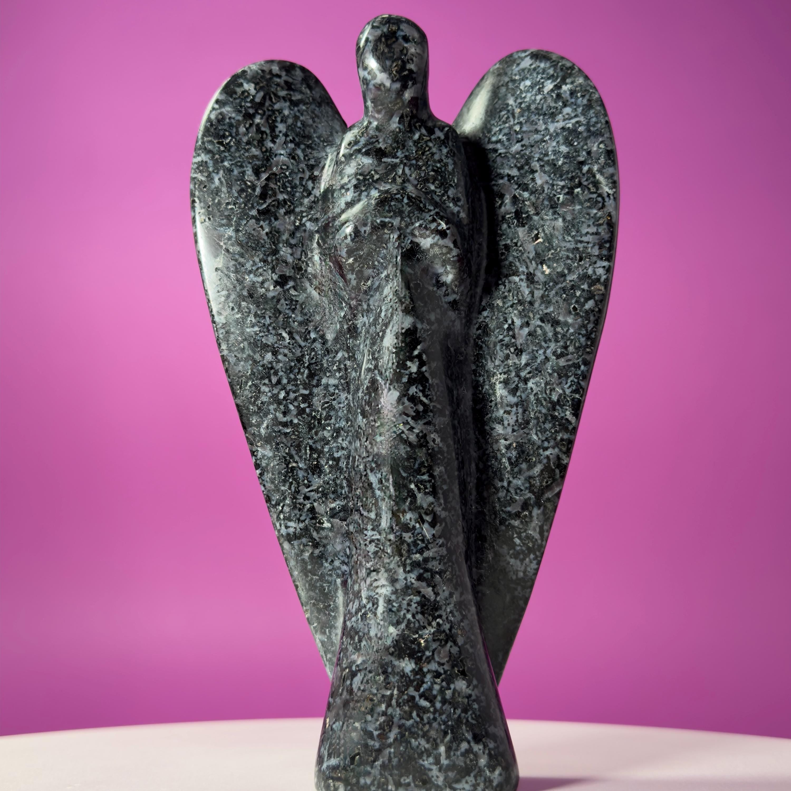 Indigo Gabbro Angel Carving Natural Crystal Guardian Display Piece