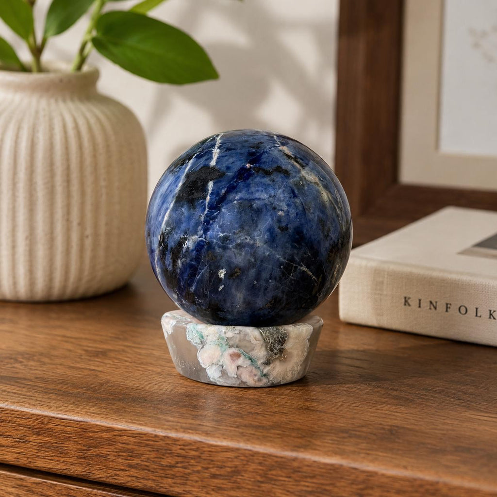 Flower Agate Sphere Stand | Natural Crystal Display Base | Fits 6585mm Spheres