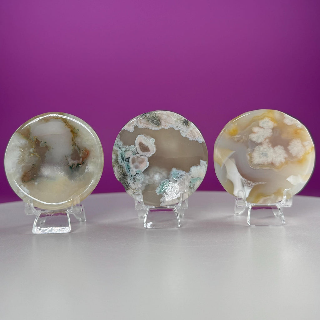 Flower Agate Sphere Stand | Natural Crystal Display Base | Fits 6585mm Spheres