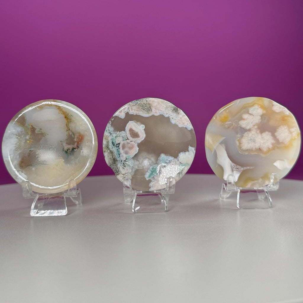 Flower Agate Sphere Stand | Natural Crystal Display Base | Fits 6585mm Spheres