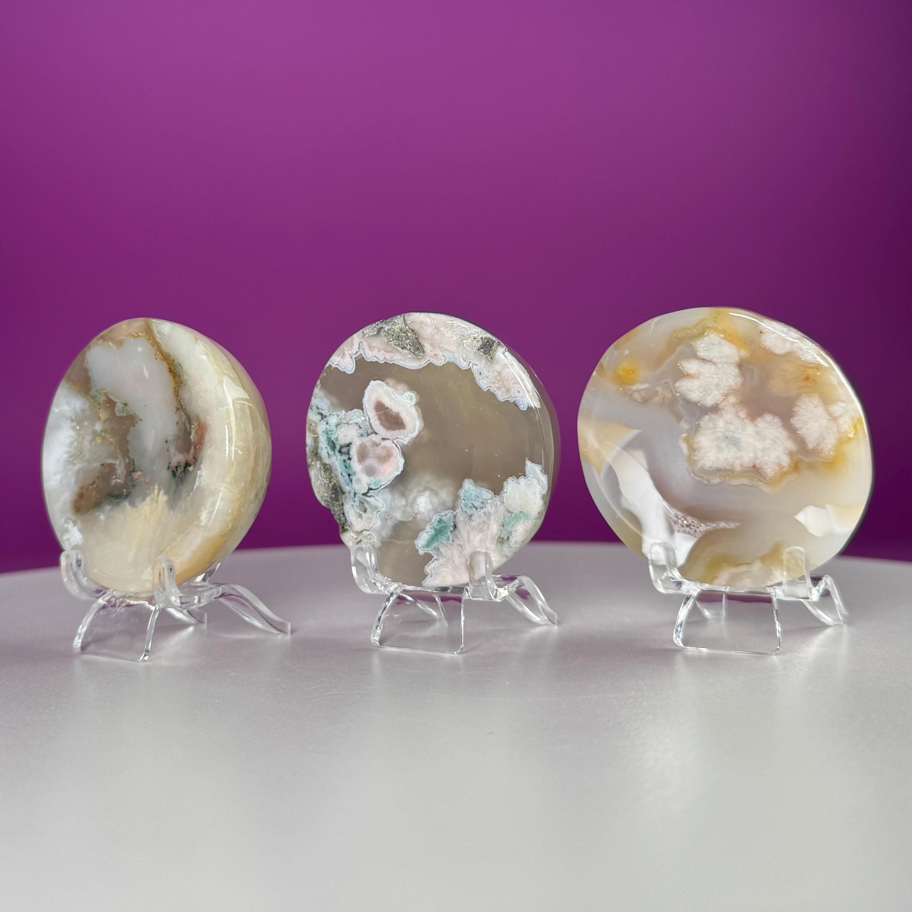 Flower Agate Sphere Stand | Natural Crystal Display Base | Fits 6585mm Spheres