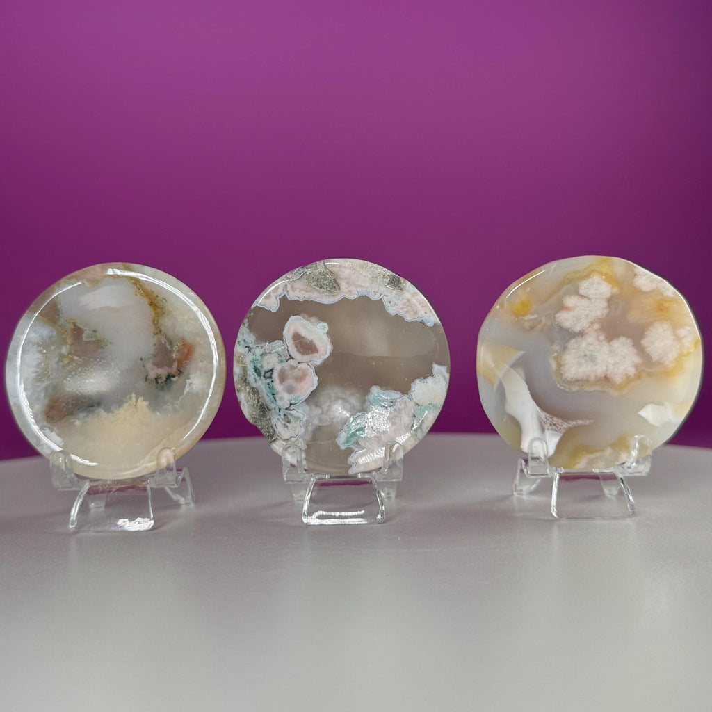Flower Agate Sphere Stand | Natural Crystal Display Base | Fits 6585mm Spheres