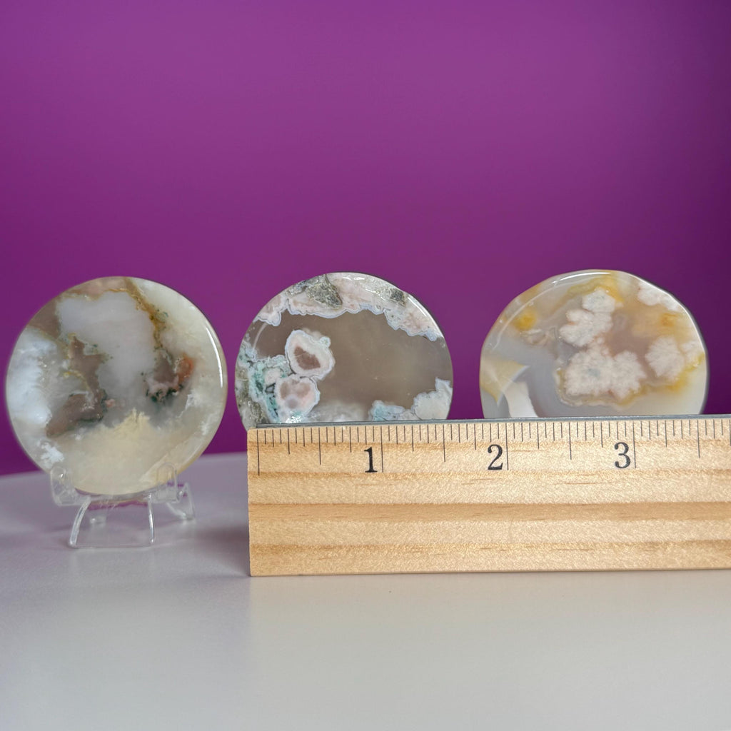 Flower Agate Sphere Stand | Natural Crystal Display Base | Fits 6585mm Spheres