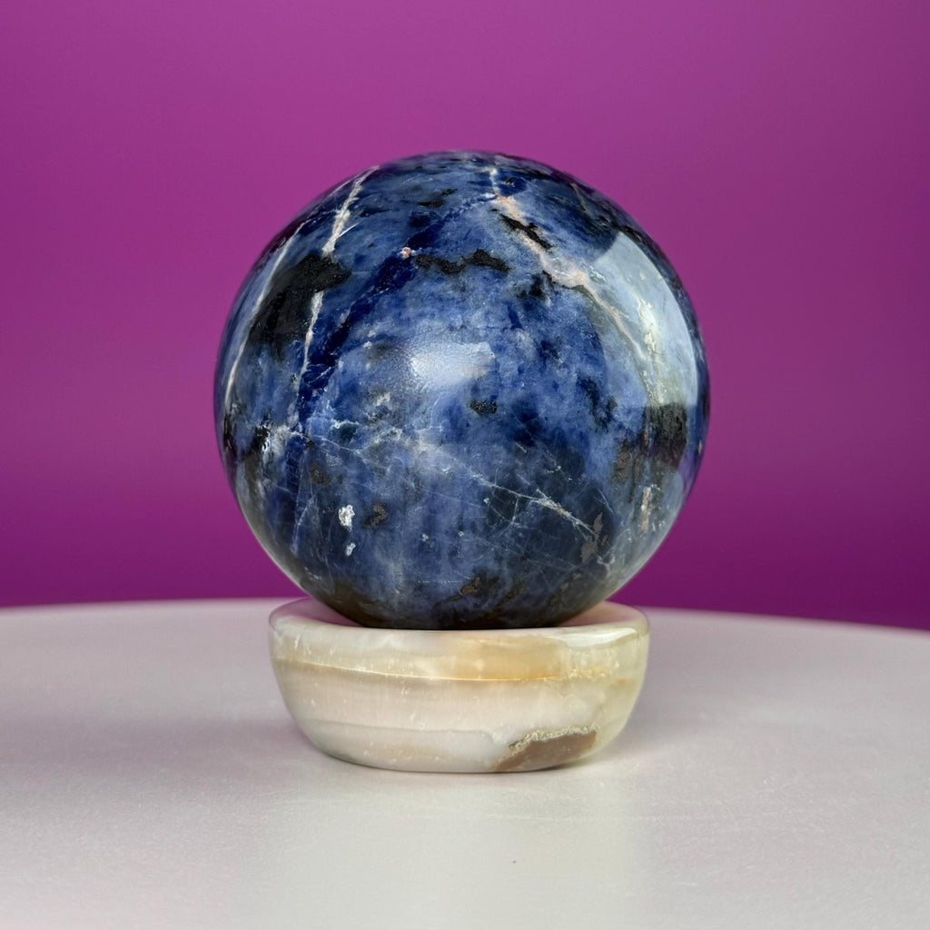 Flower Agate Sphere Stand | Natural Crystal Display Base | Fits 6585mm Spheres
