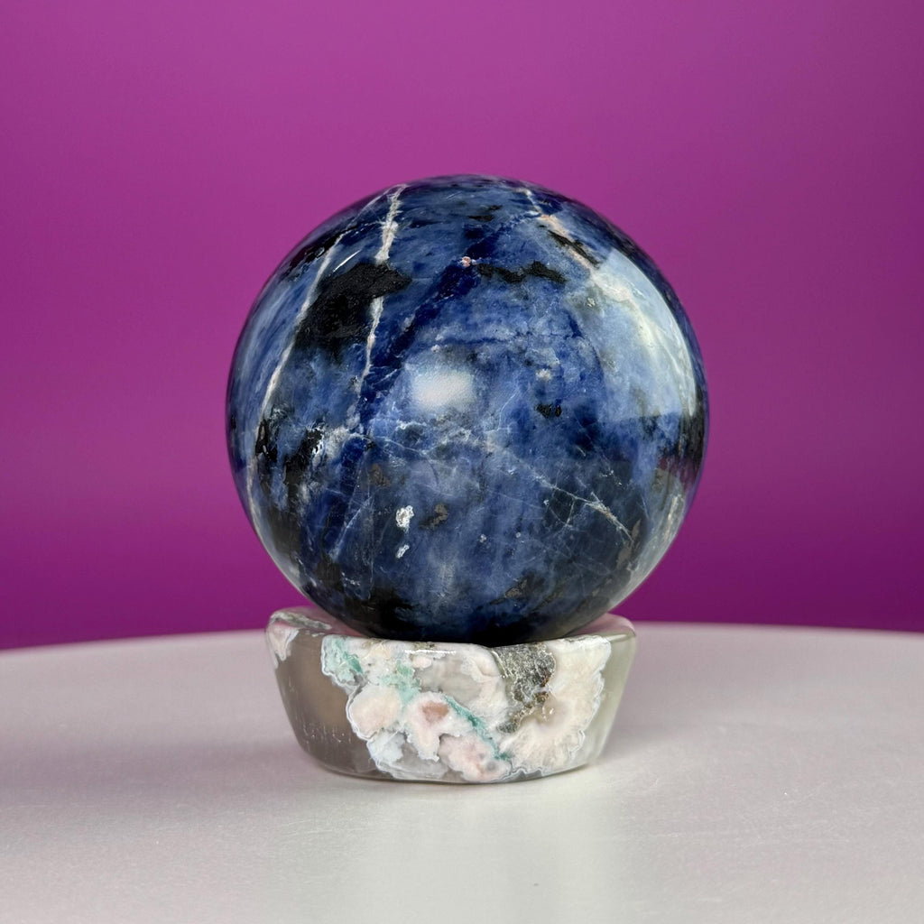 Flower Agate Sphere Stand | Natural Crystal Display Base | Fits 6585mm Spheres