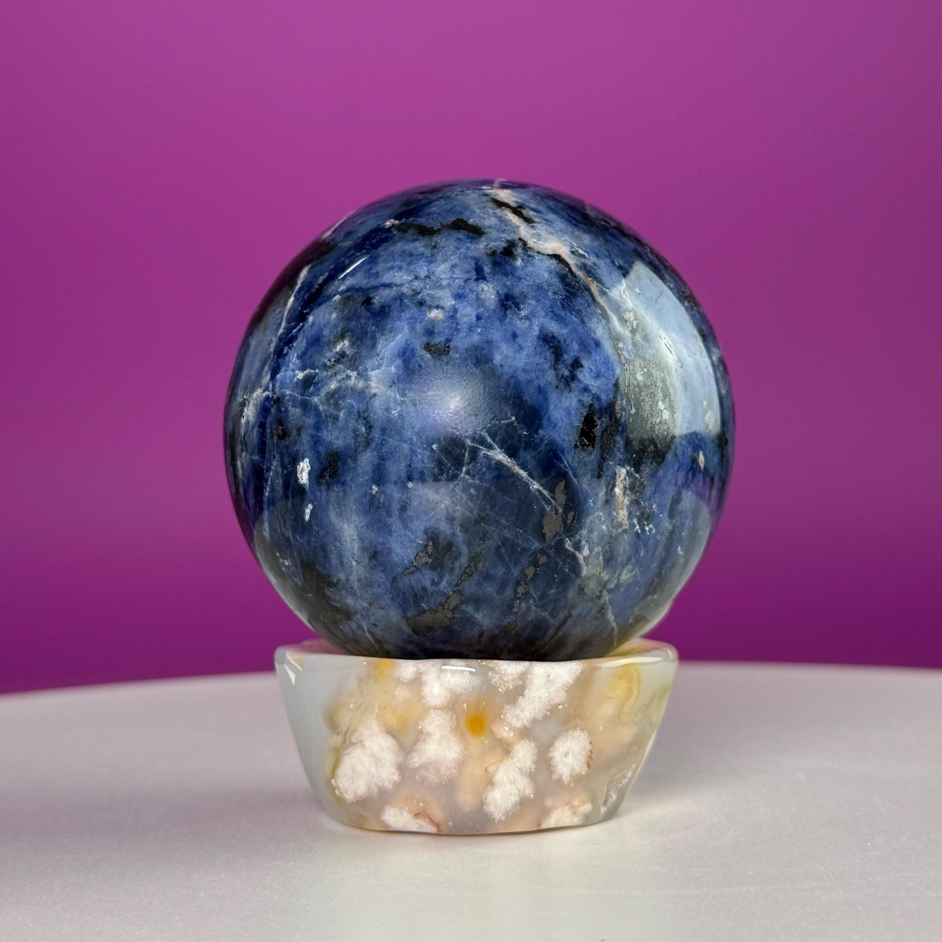 Flower Agate Sphere Stand | Natural Crystal Display Base | Fits 6585mm Spheres