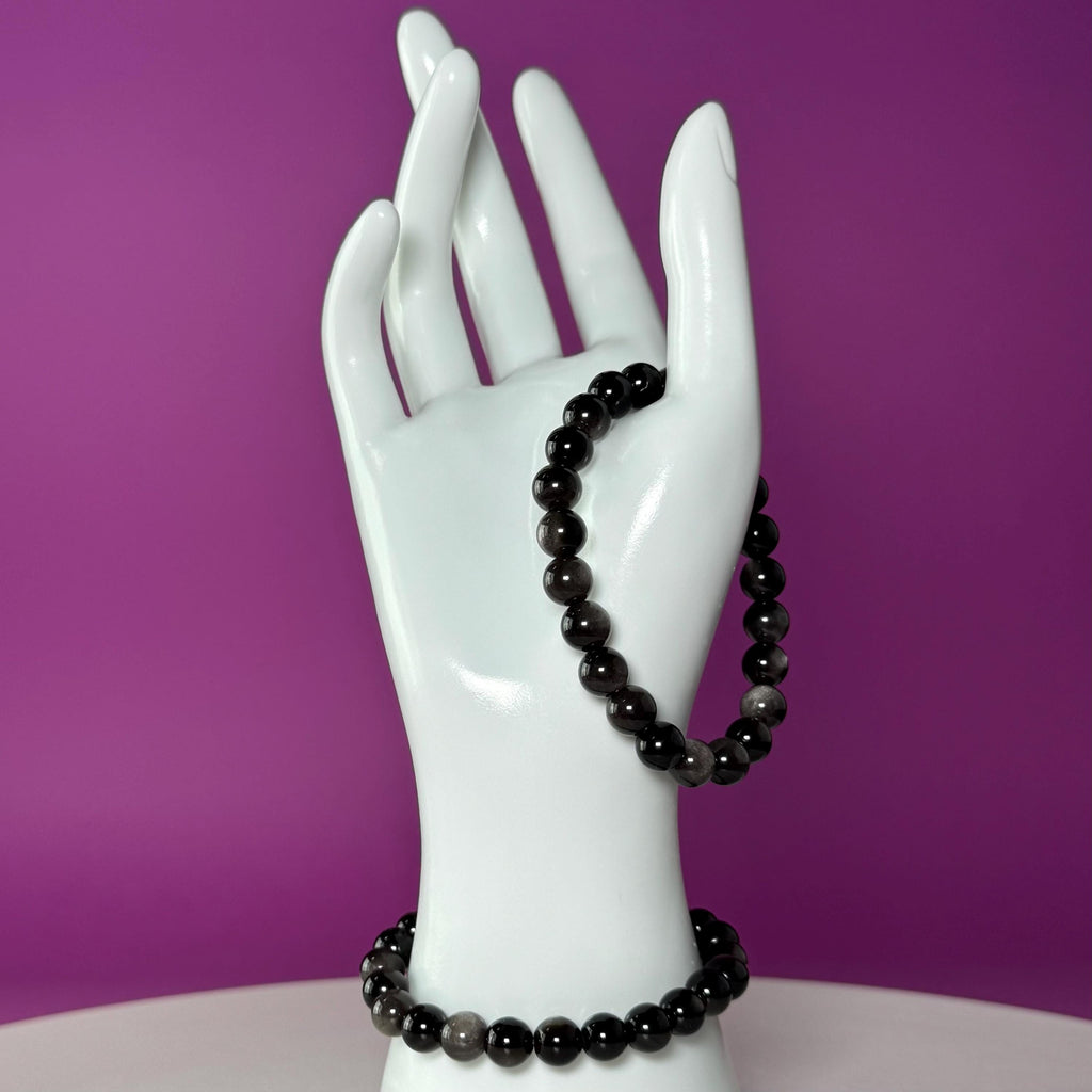 Silver Sheen Obsidian Bracelet | 8mm Natural Crystal Bracelet | Grounding Protection