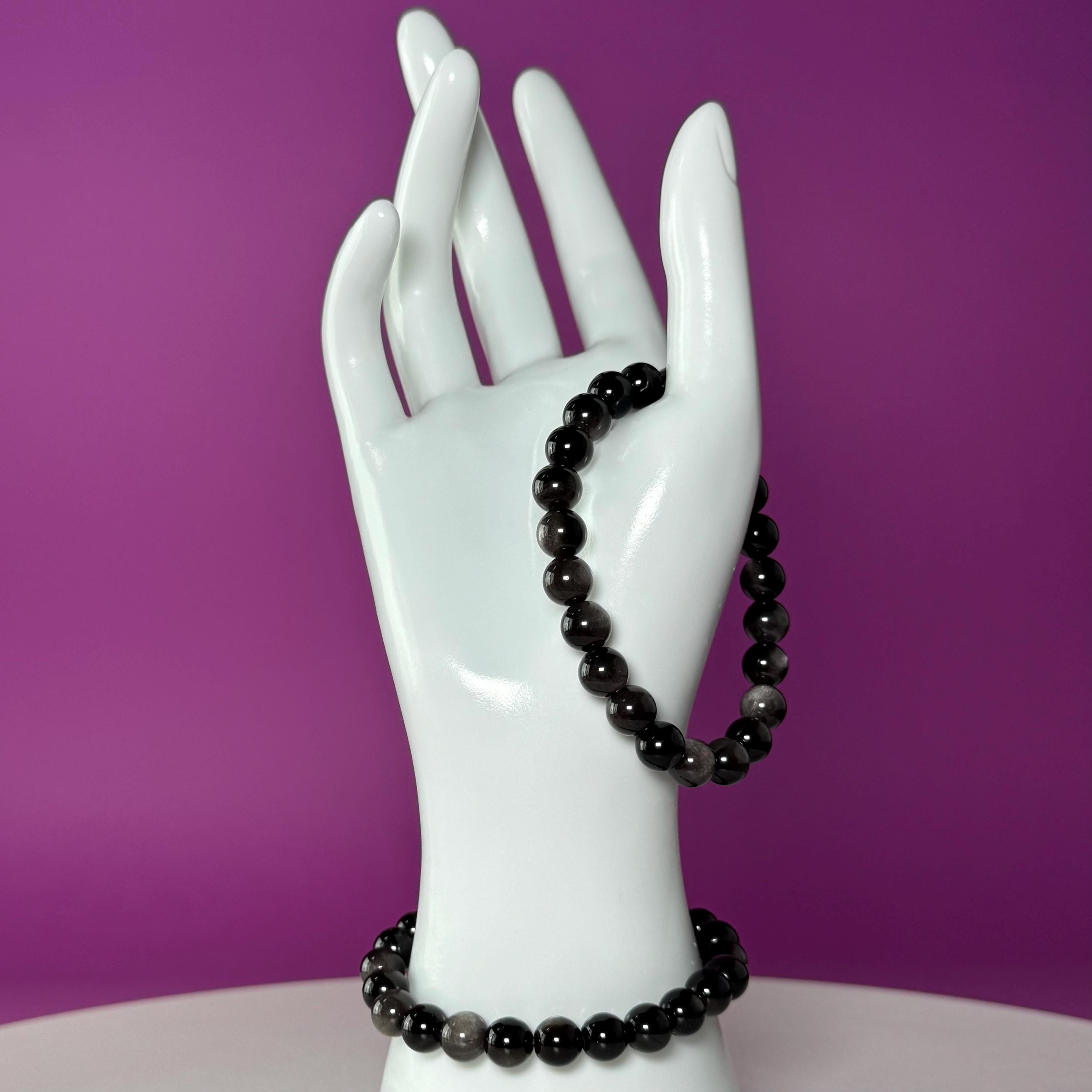 Silver Sheen Obsidian Bracelet | 8mm Natural Crystal Bracelet | Grounding Protection