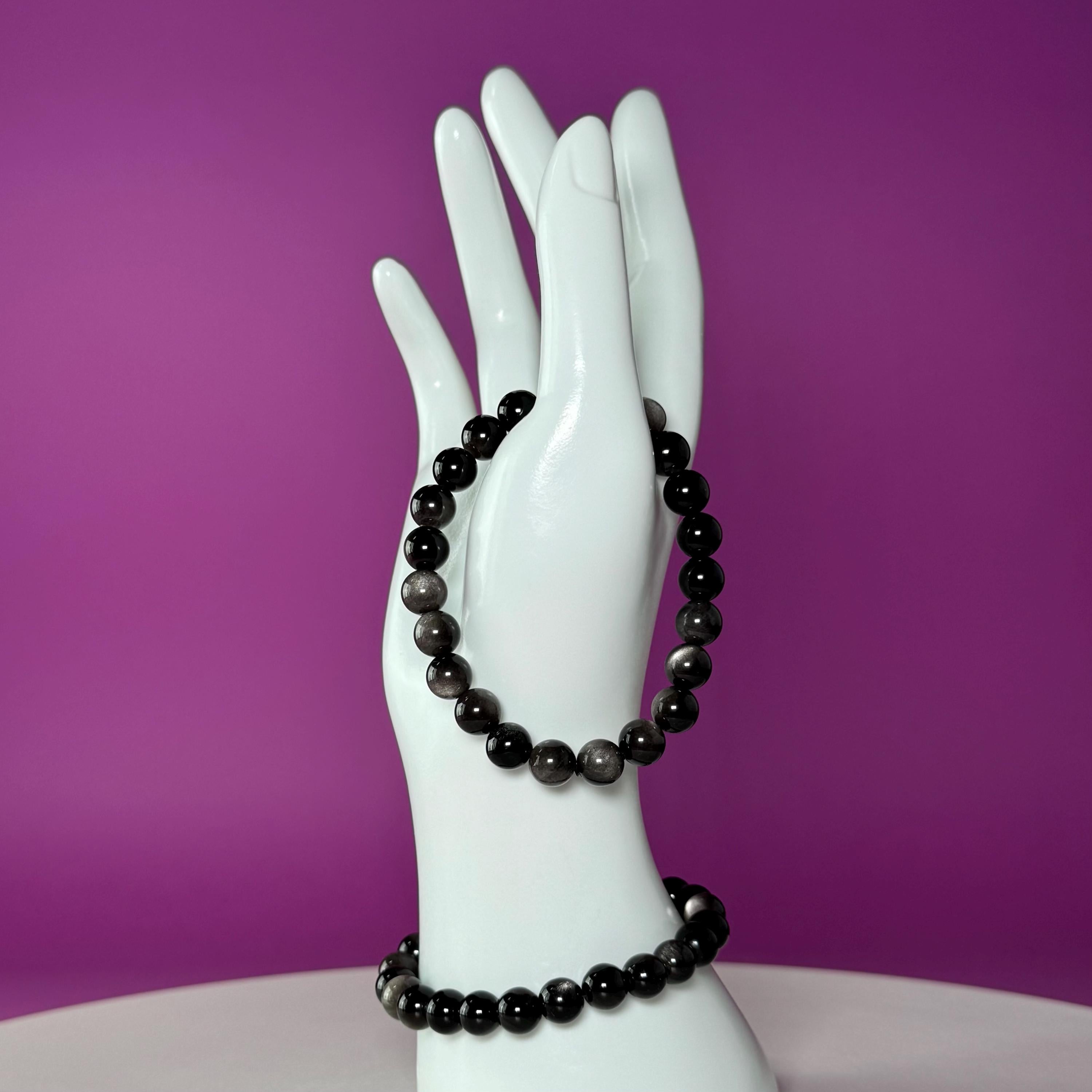 Silver Sheen Obsidian Bracelet | 8mm Natural Crystal Bracelet | Grounding Protection