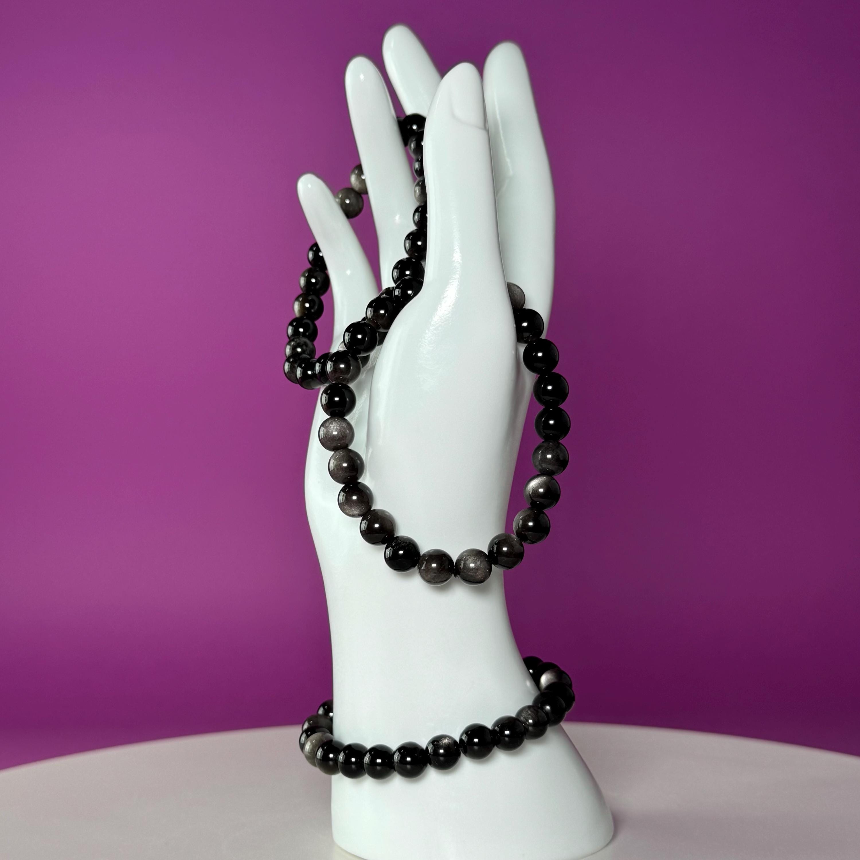 Silver Sheen Obsidian Bracelet | 8mm Natural Crystal Bracelet | Grounding Protection
