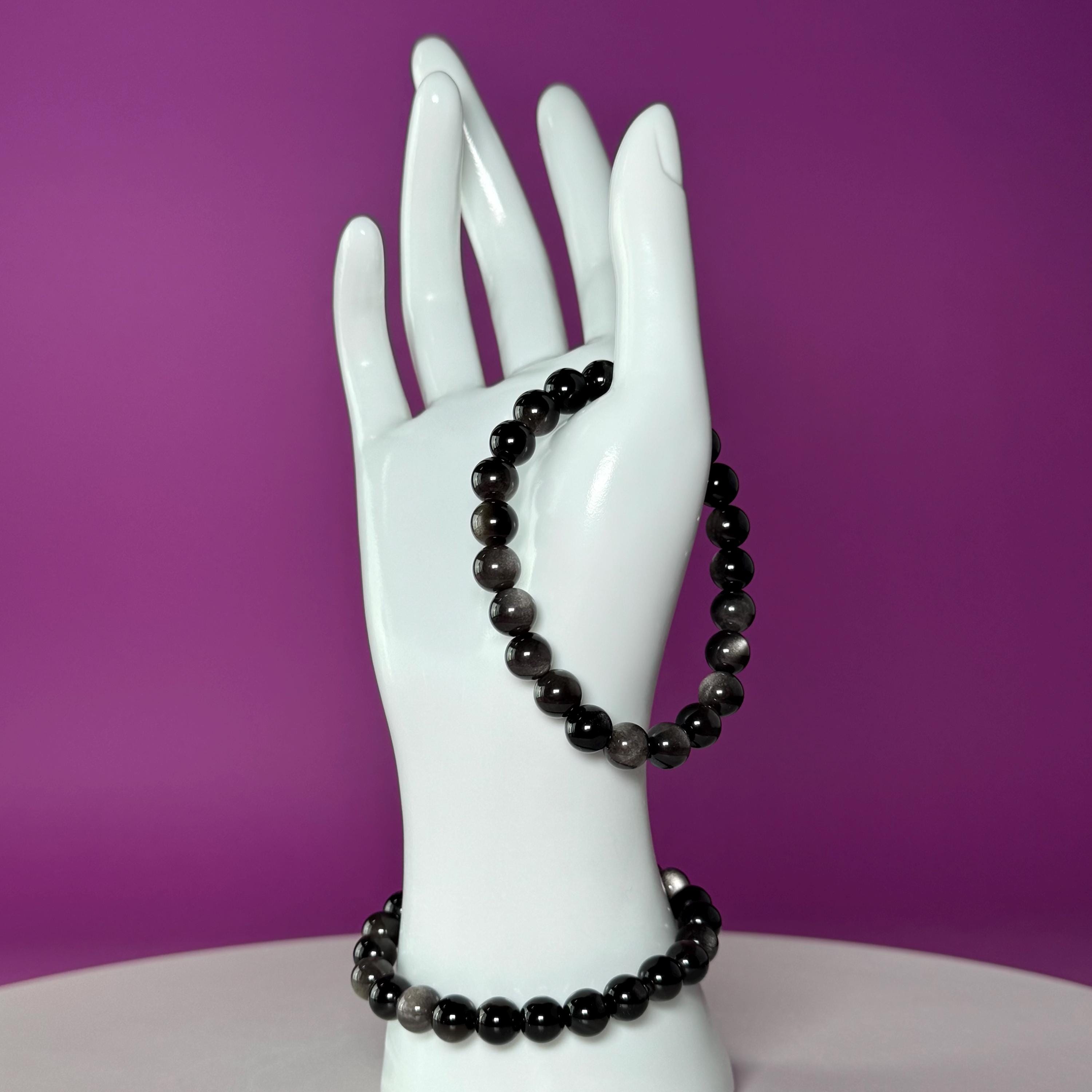 Silver Sheen Obsidian Bracelet | 8mm Natural Crystal Bracelet | Grounding Protection