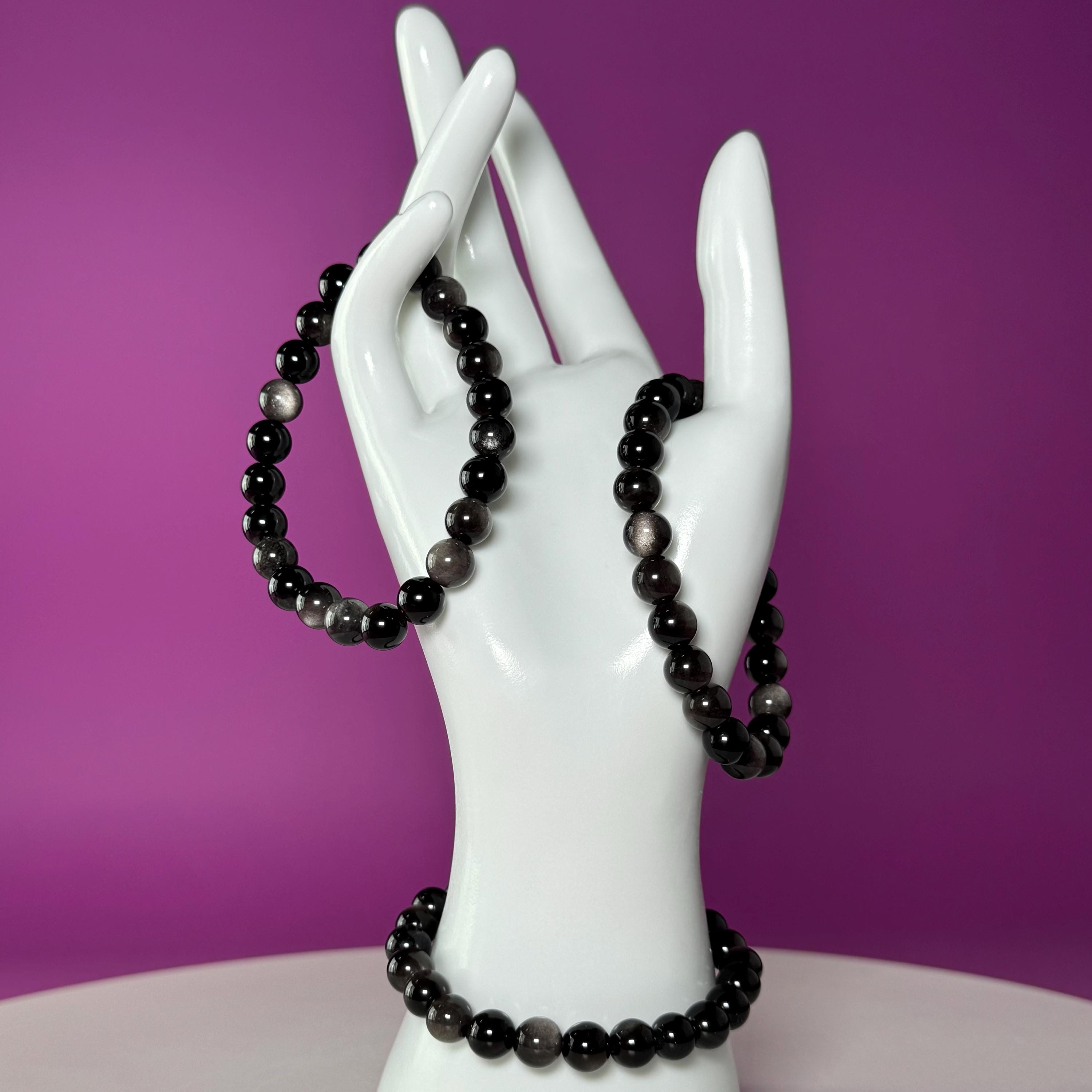 Silver Sheen Obsidian Bracelet | 8mm Natural Crystal Bracelet | Grounding Protection
