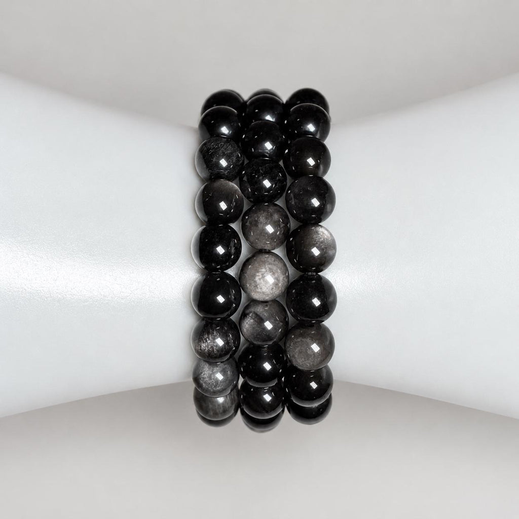 Silver Sheen Obsidian Bracelet | 8mm Natural Crystal Bracelet | Grounding Protection