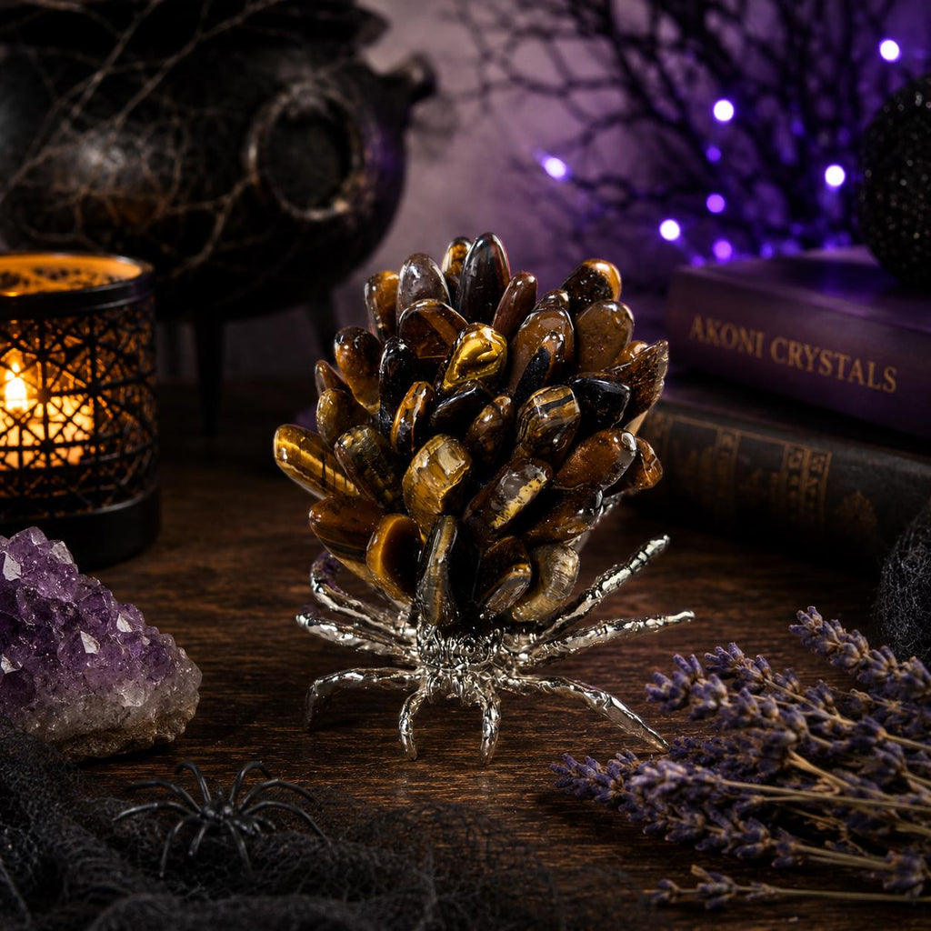 Tiger Eye Spider Crystal Carving | Halloween Decor | Crystal Gift