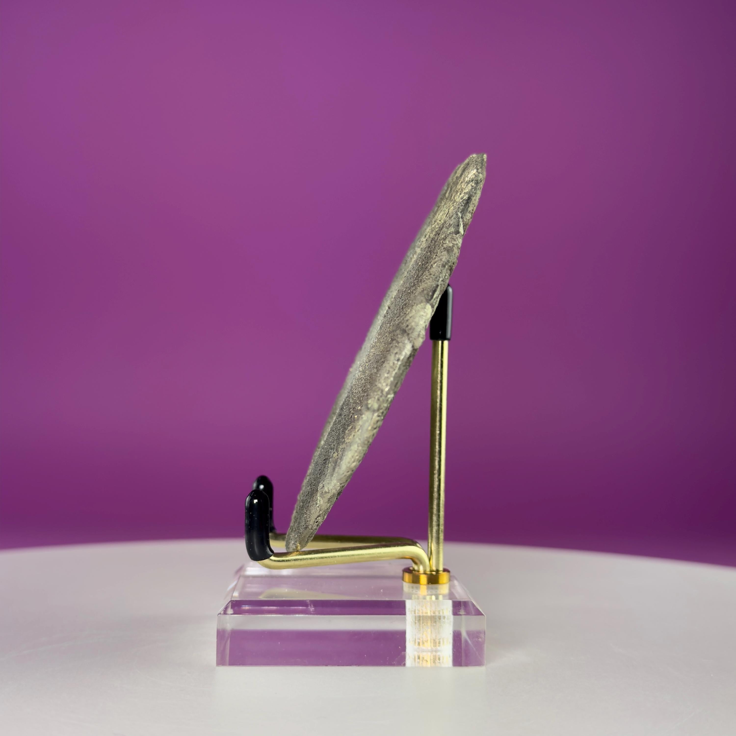 Pyrite Sun Crystal Specimen with Gold Metal Acrylic Display Stand