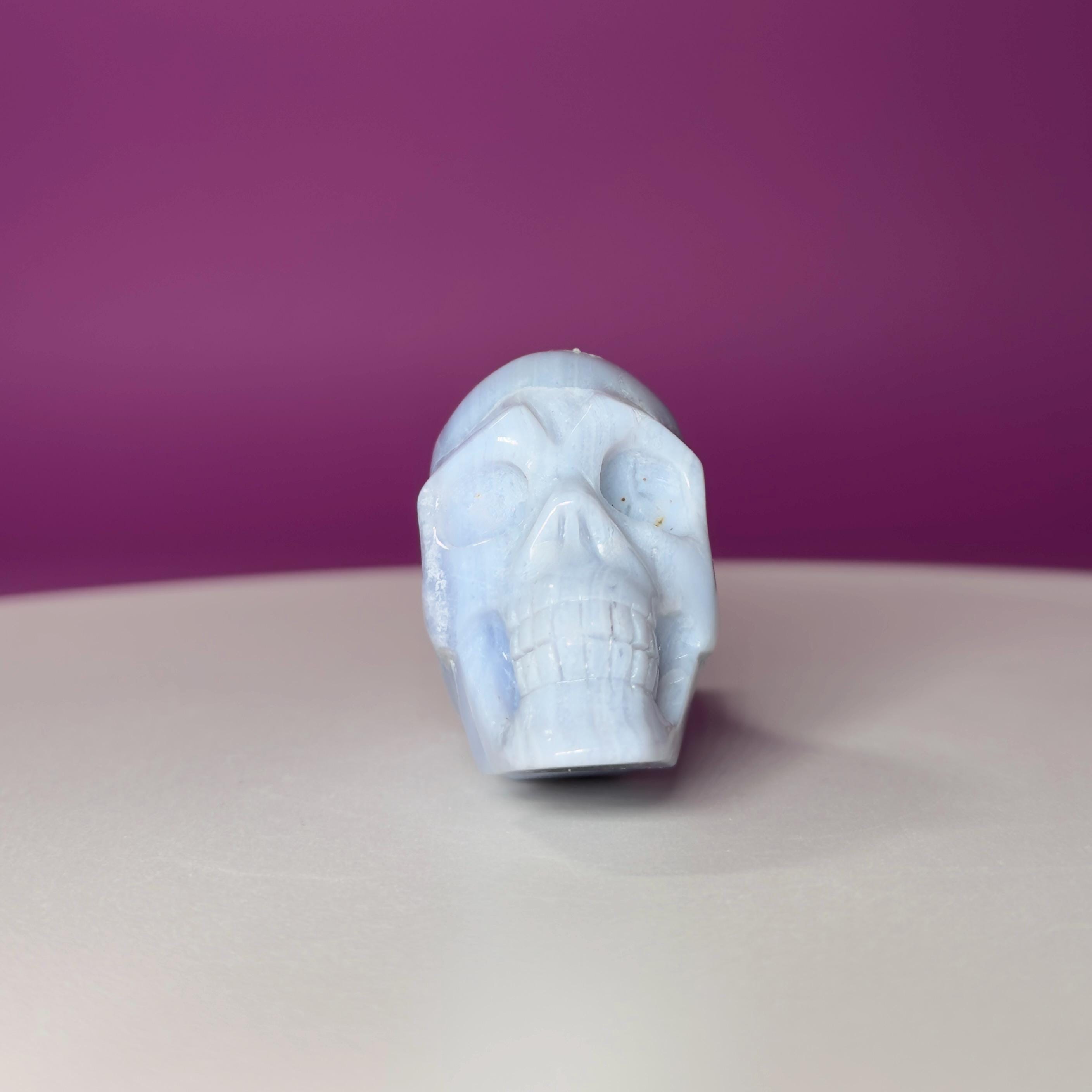 Blue Lace Agate Traveler Skull Carving | Crystal Skull | Collector Display