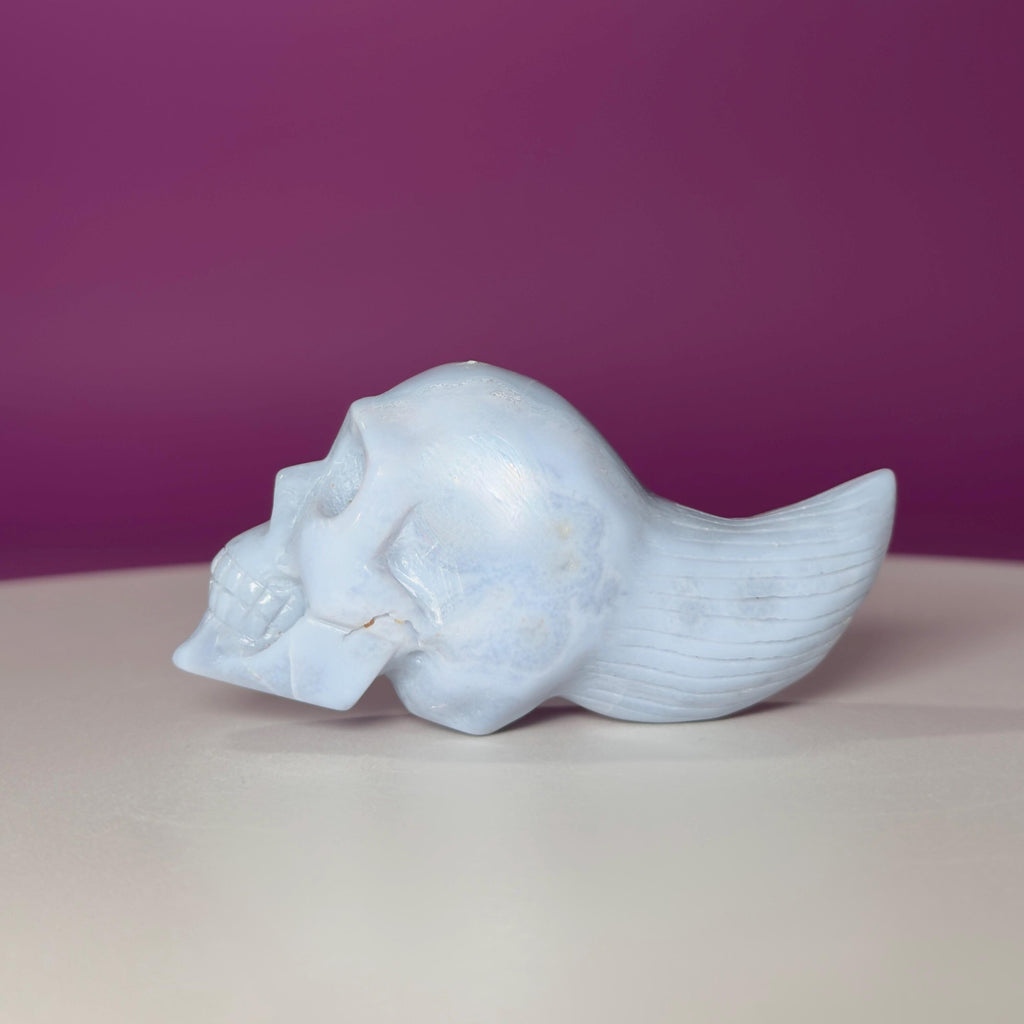 Blue Lace Agate Traveler Skull Carving | Crystal Skull | Collector Display