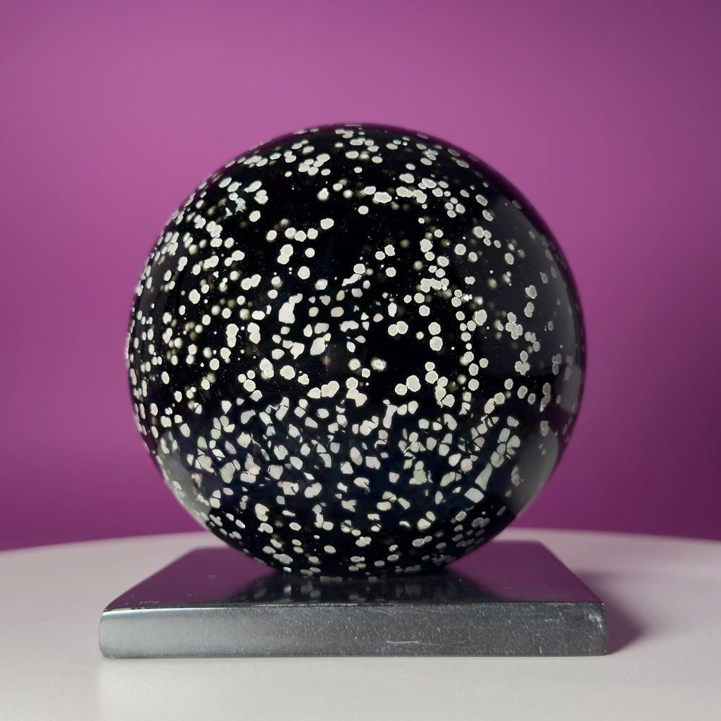 Stardust Obsidian Sphere with Black Onyx Holder Mexico