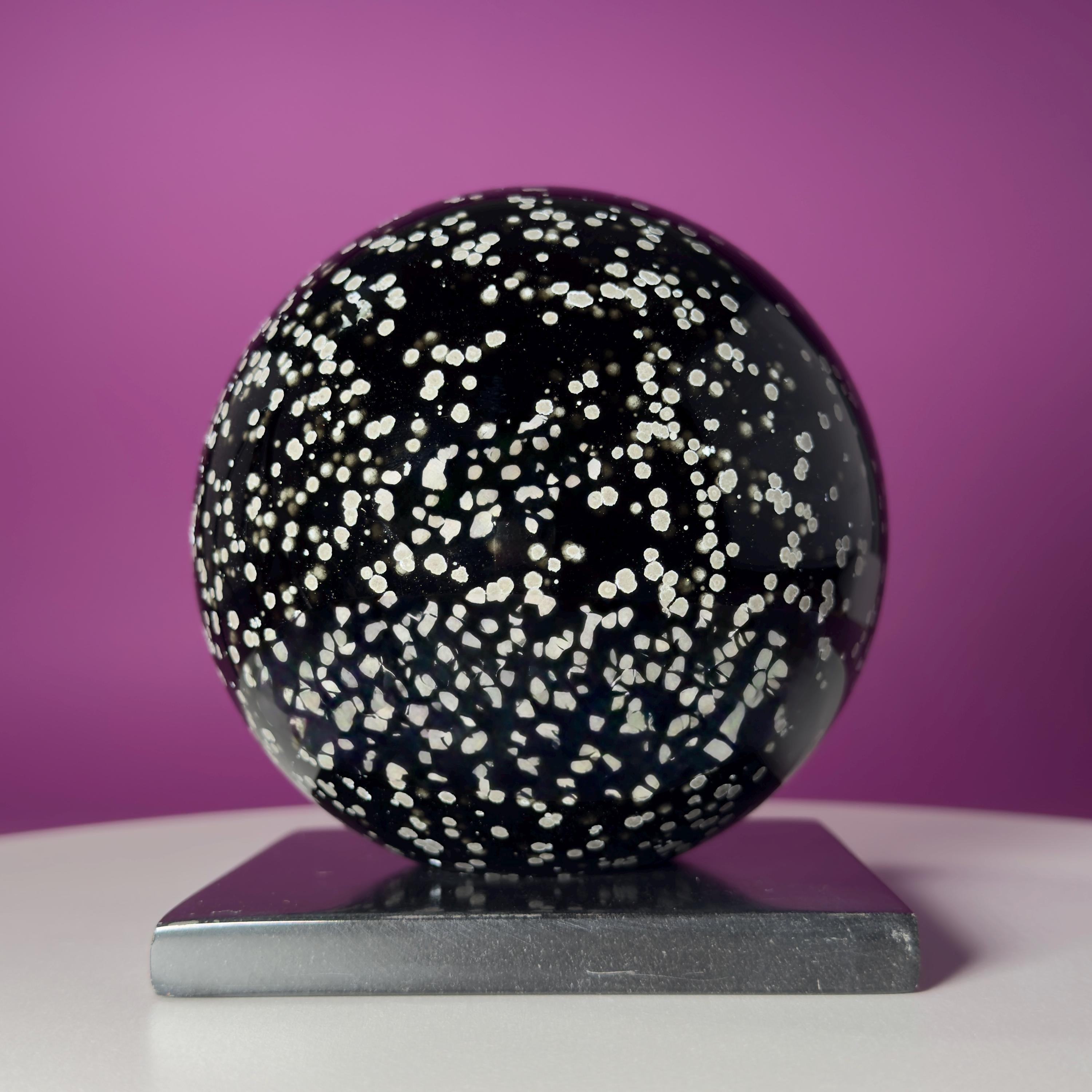 Stardust Obsidian Sphere with Black Onyx Holder Mexico