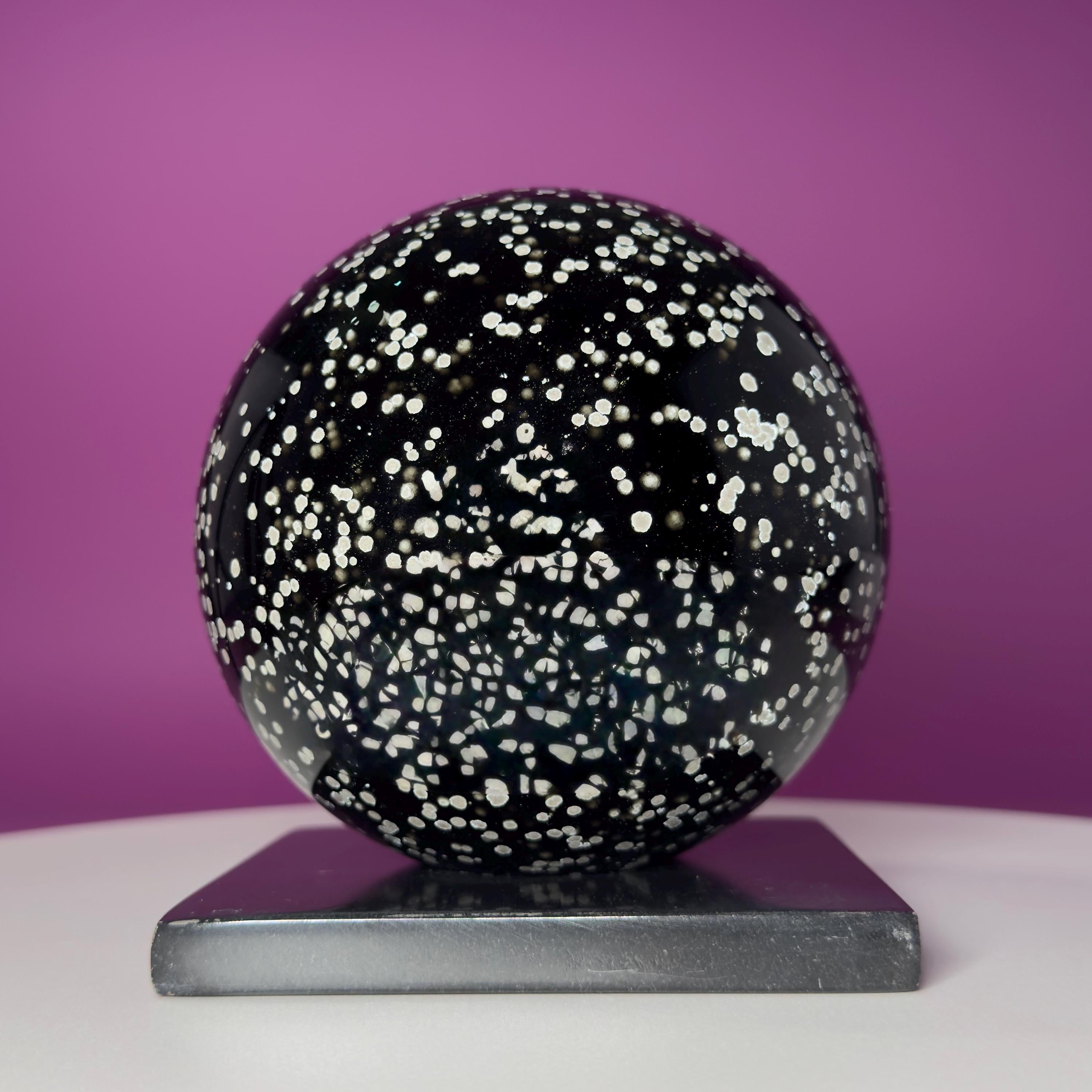 Stardust Obsidian Sphere with Black Onyx Holder Mexico