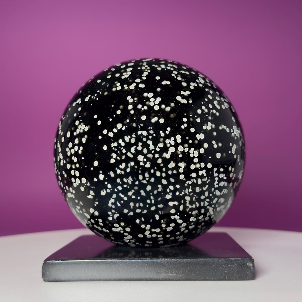 Stardust Obsidian Sphere with Black Onyx Holder Mexico