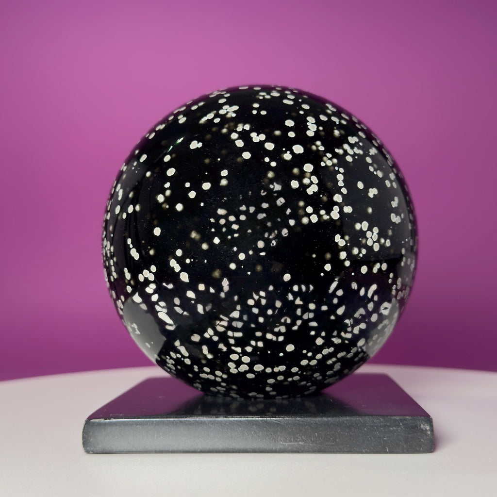 Stardust Obsidian Sphere with Black Onyx Holder Mexico